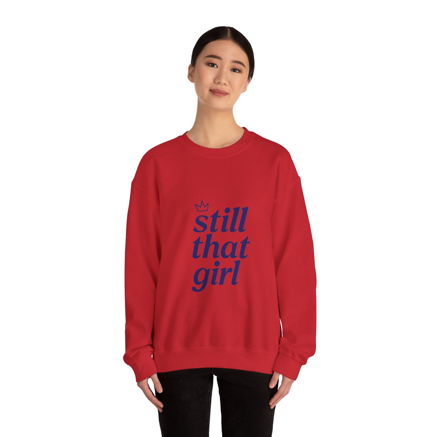 "still that girl" Navy Script Cozy Pullover