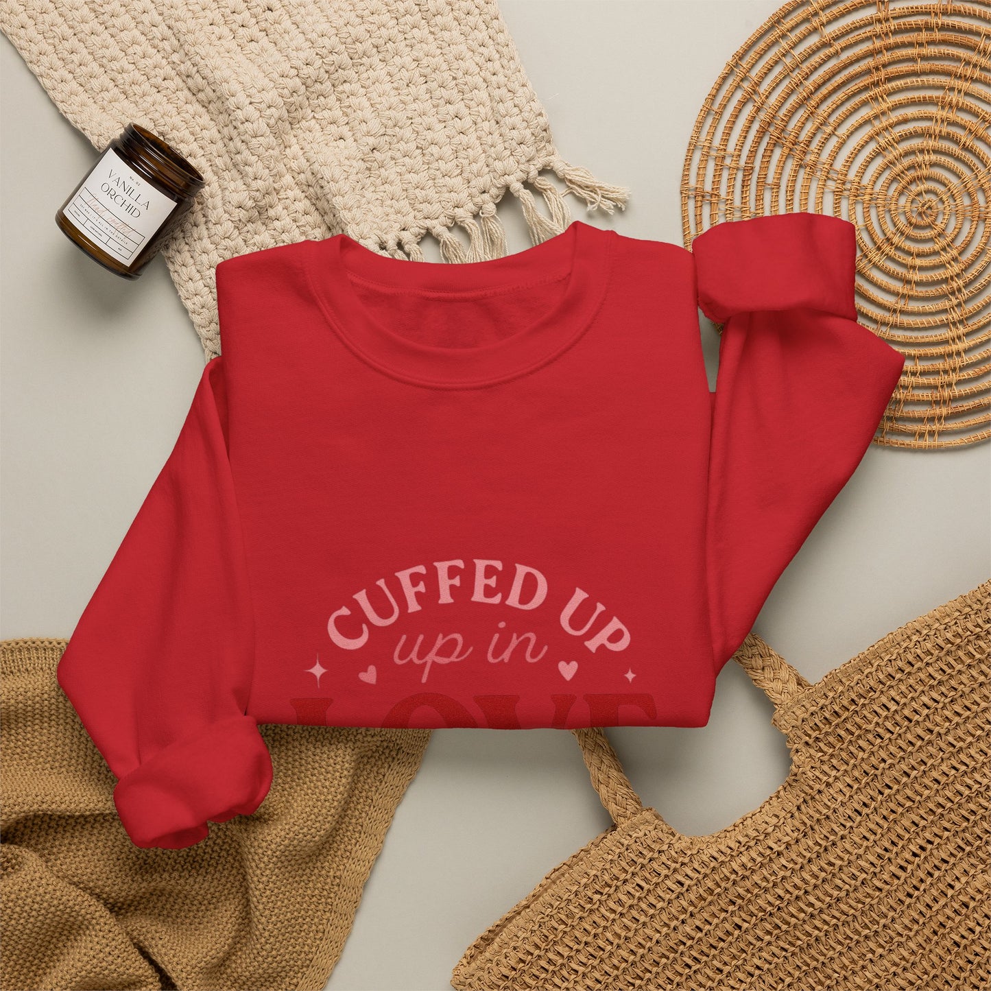Cuffed Up in Love Crewneck Sweatshirt — Cozy Romantic Pullover