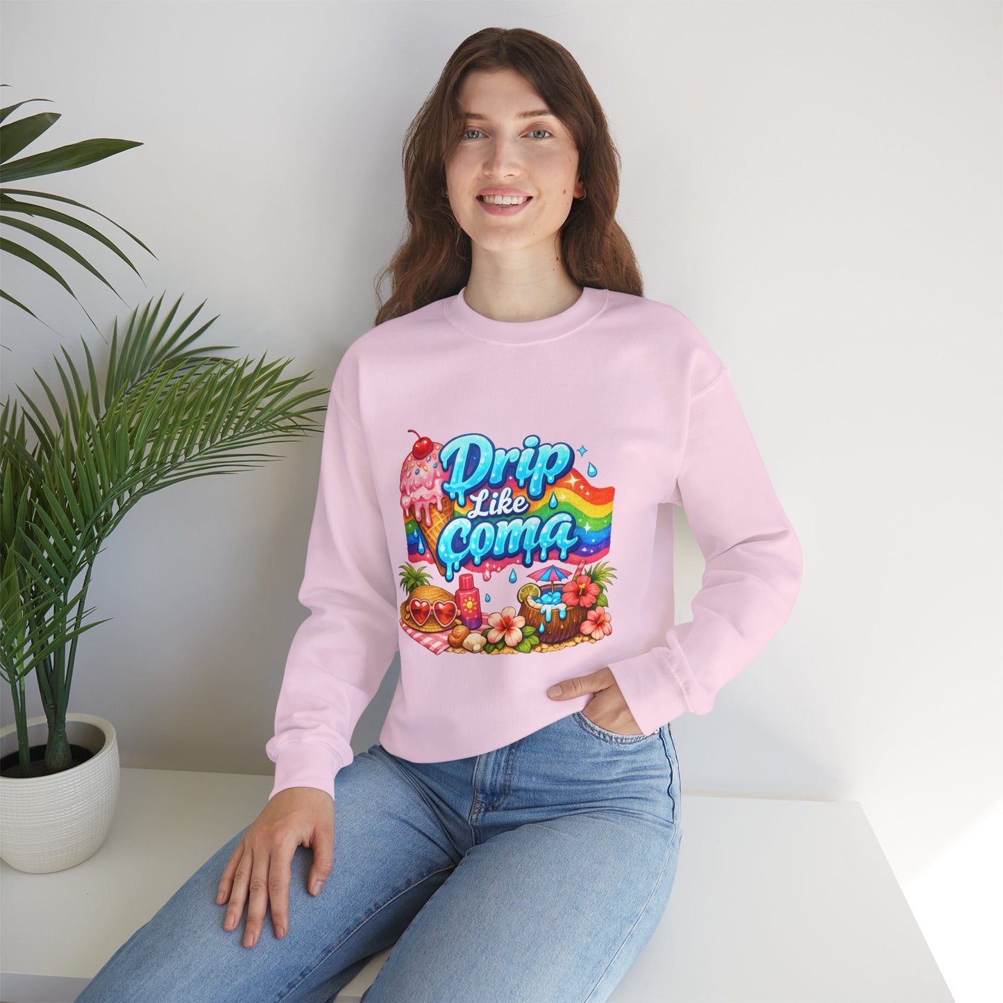 Drip Like Coma Crewneck Sweatshirt — Colorful Tropical Candy Graphic