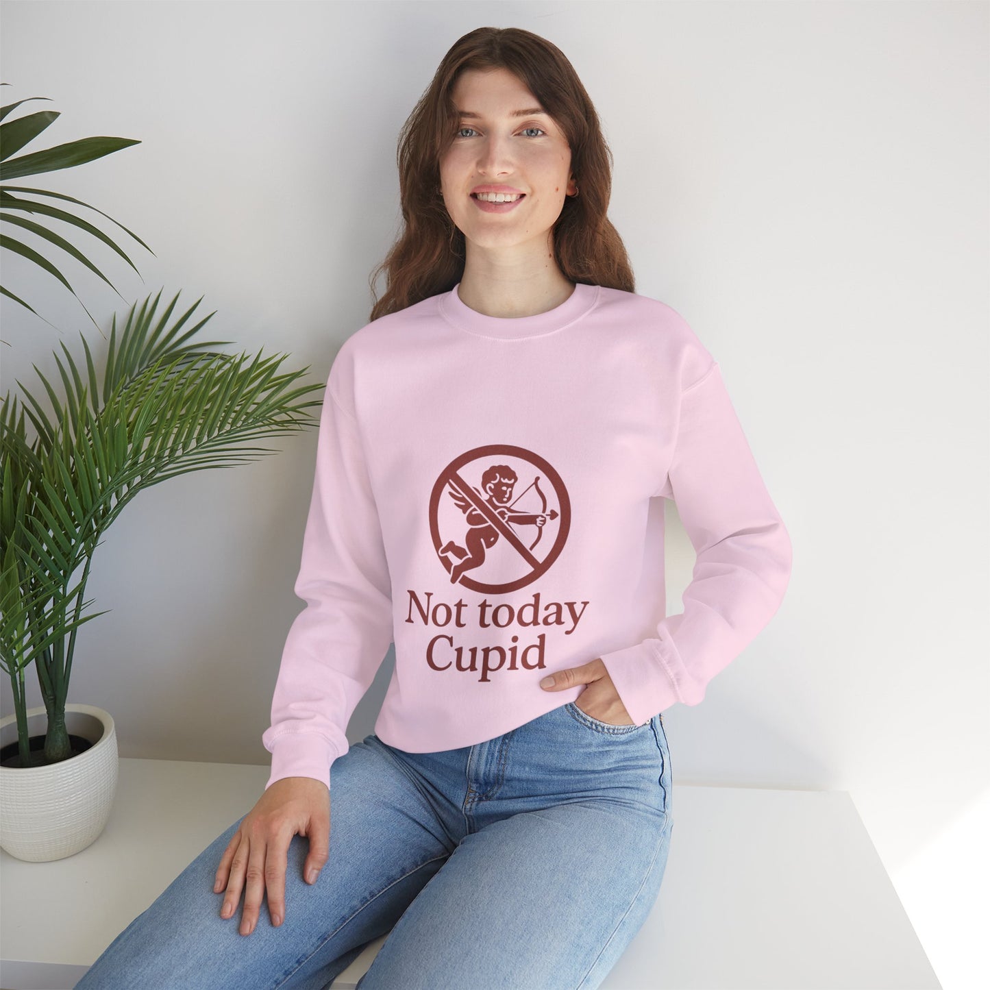 Not Today Cupid sweatshirt | anti-valentine crewneck, funny cupid graphic