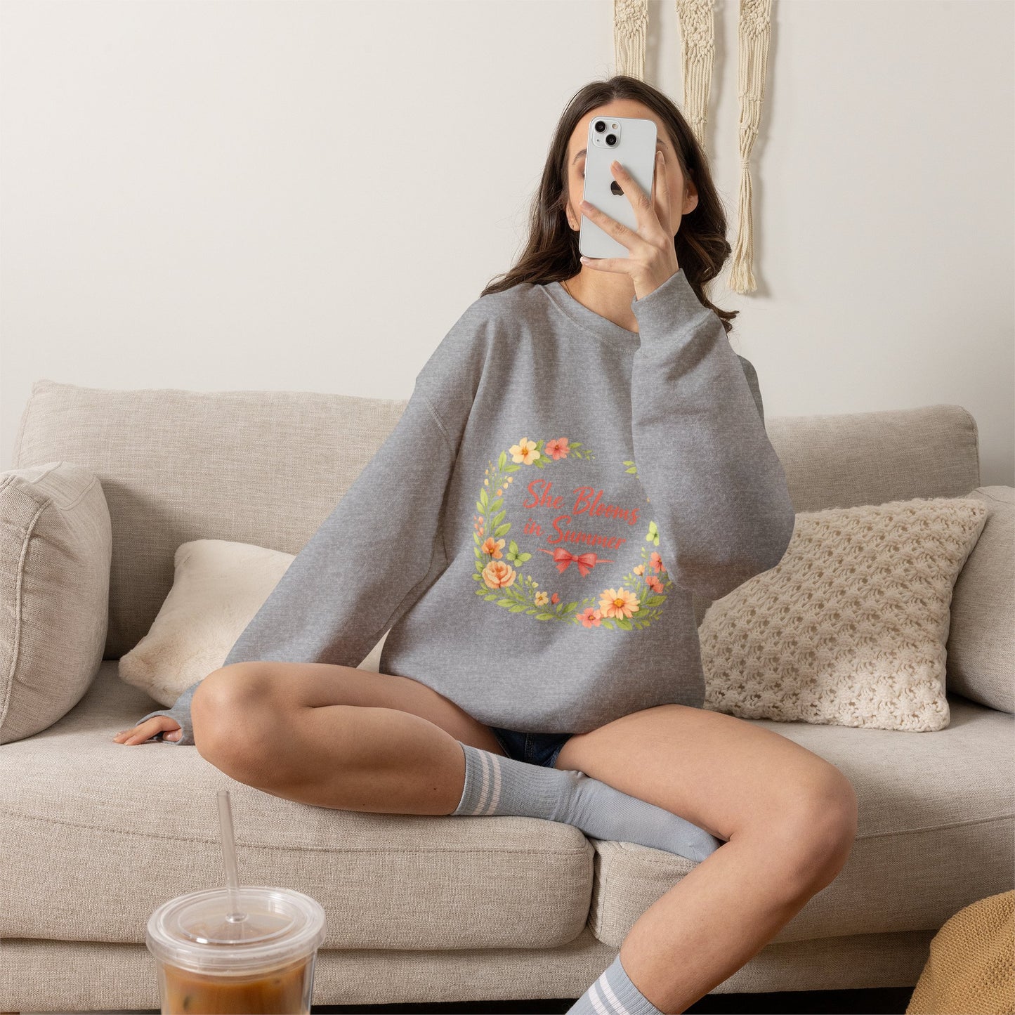 She Blooms in Summer Crewneck Sweatshirt — Floral Summer Vibes