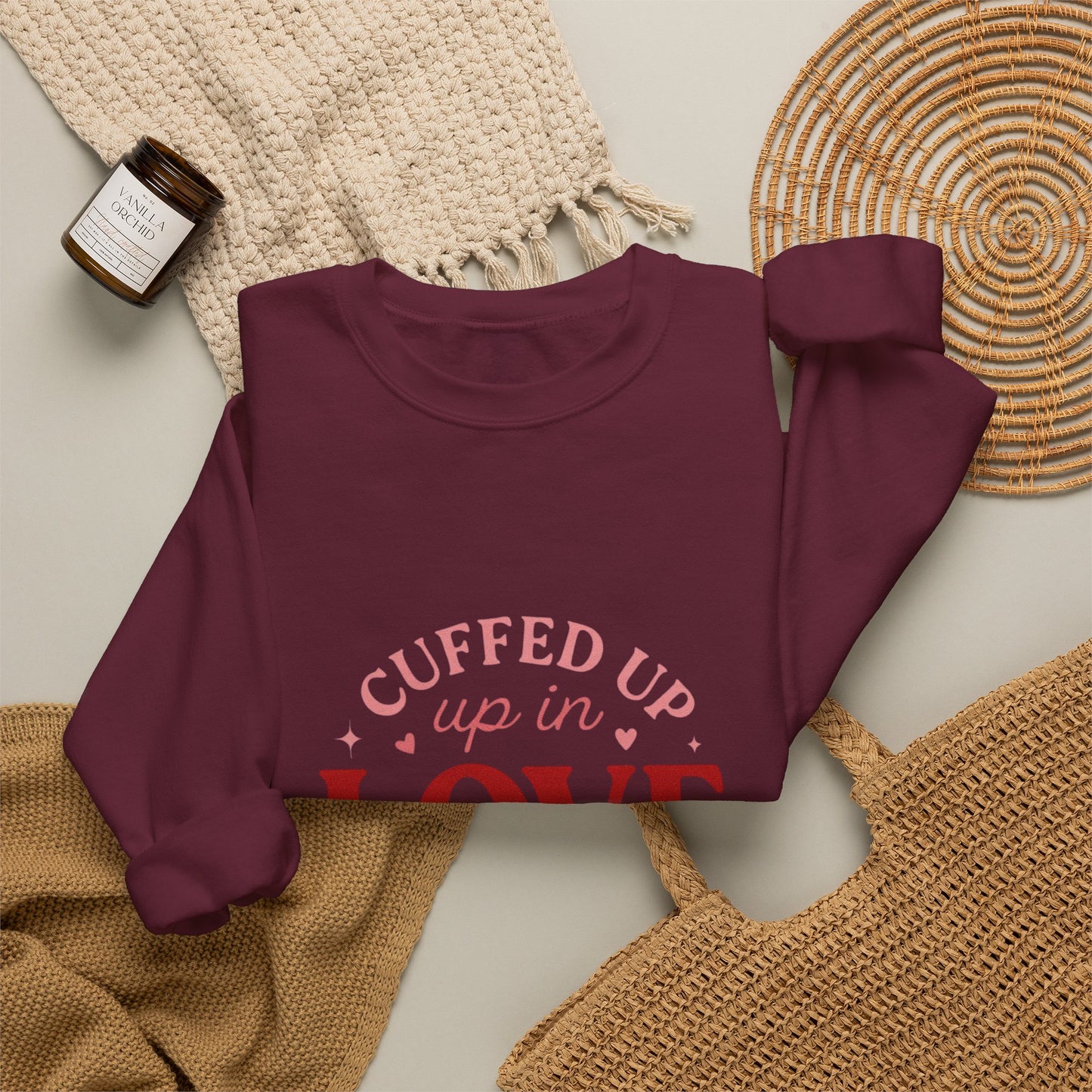 Cuffed Up in Love Crewneck Sweatshirt — Cozy Romantic Pullover