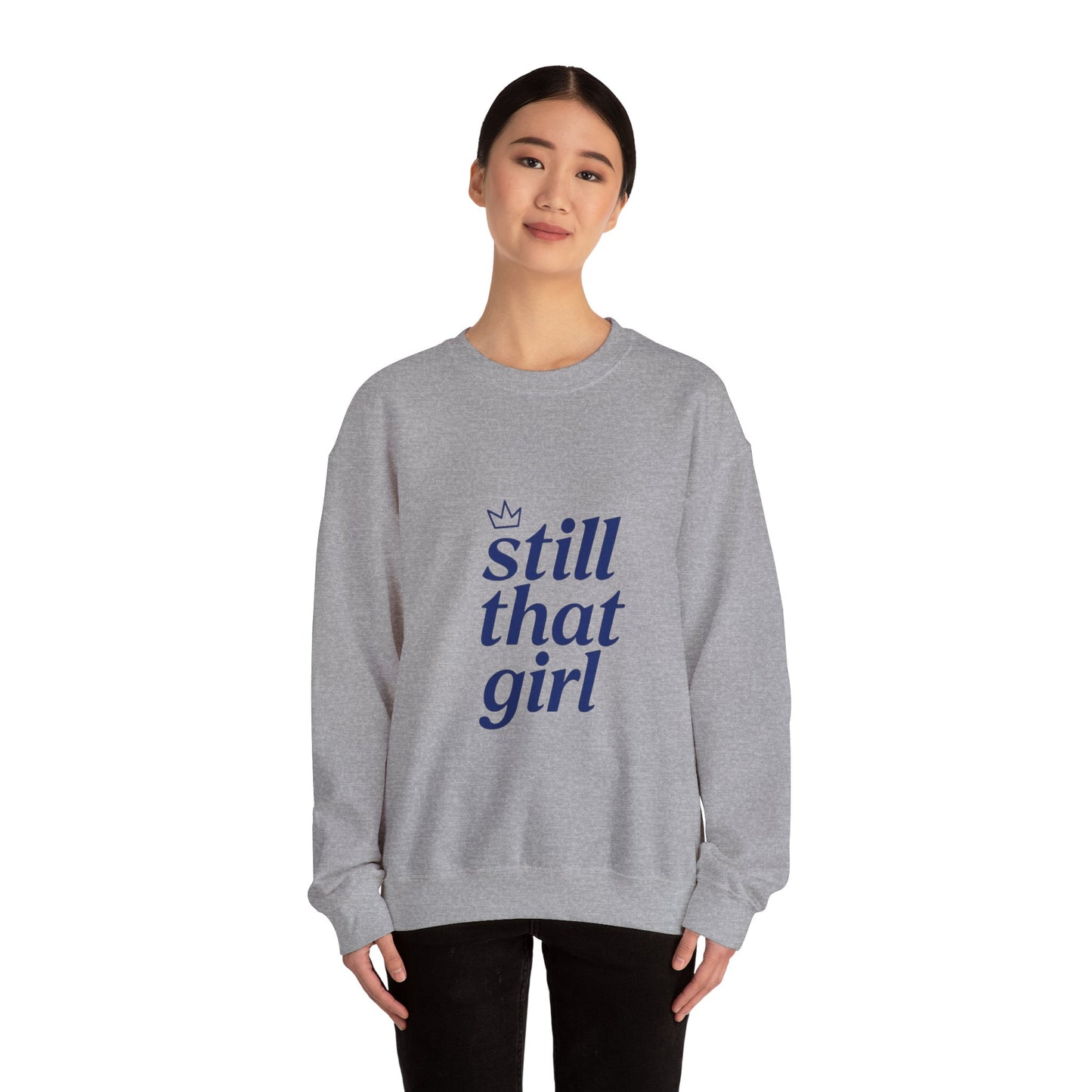 "still that girl" Navy Script Cozy Pullover