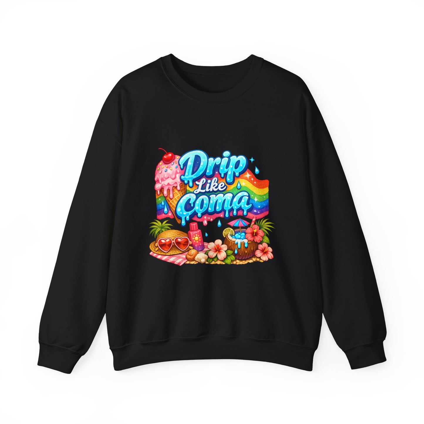 Drip Like Coma Crewneck Sweatshirt — Colorful Tropical Candy Graphic
