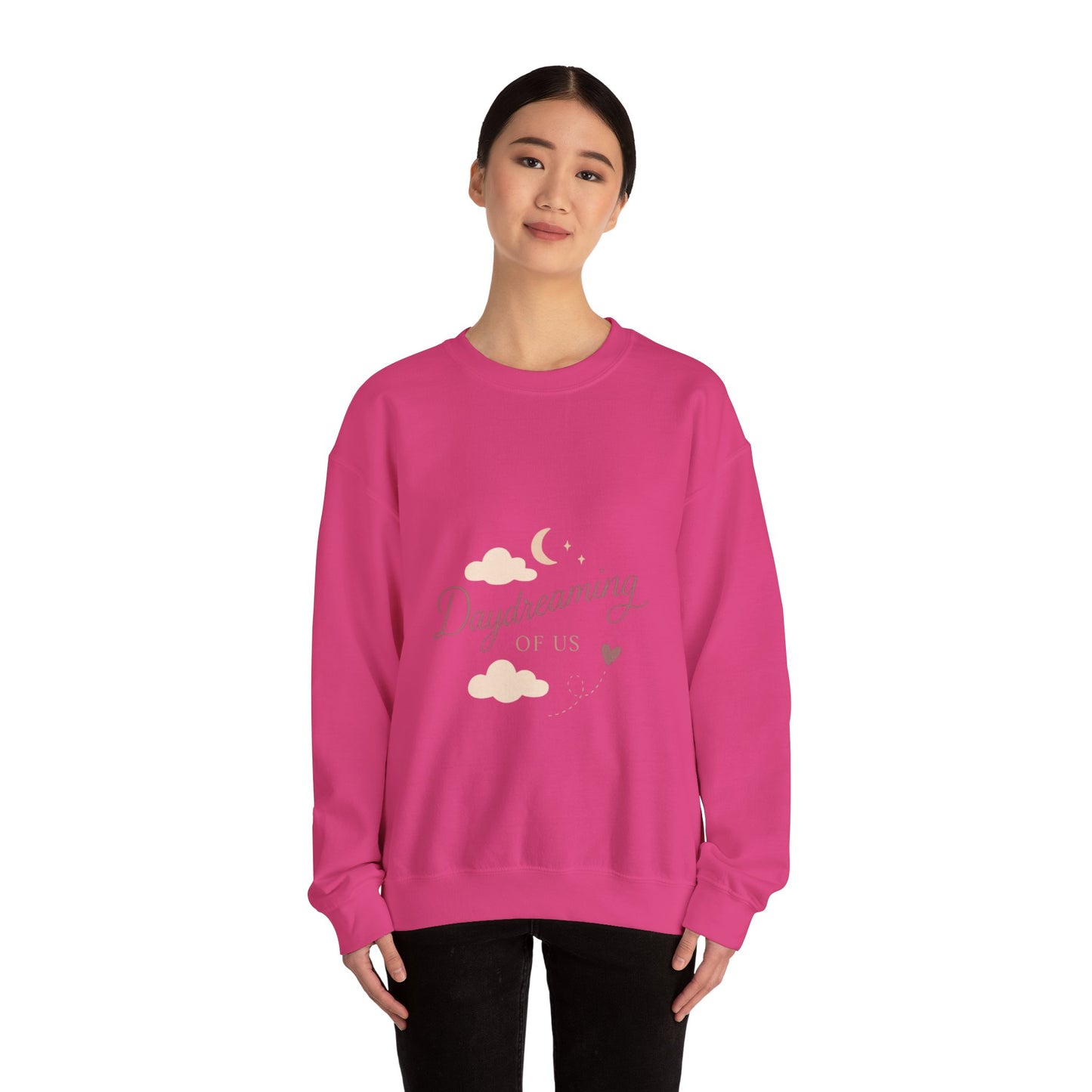 Daydreaming of Us crewneck sweatshirt | moon, clouds, script text