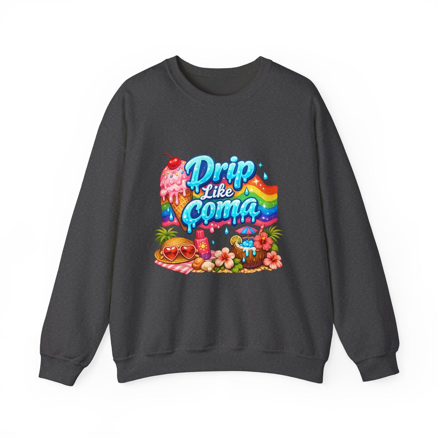 Drip Like Coma Crewneck Sweatshirt — Colorful Tropical Candy Graphic