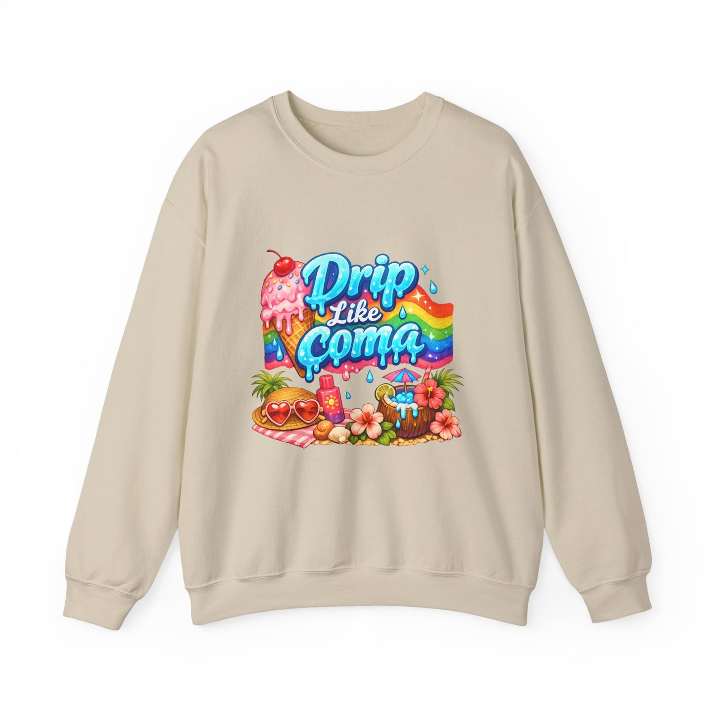 Drip Like Coma Crewneck Sweatshirt — Colorful Tropical Candy Graphic