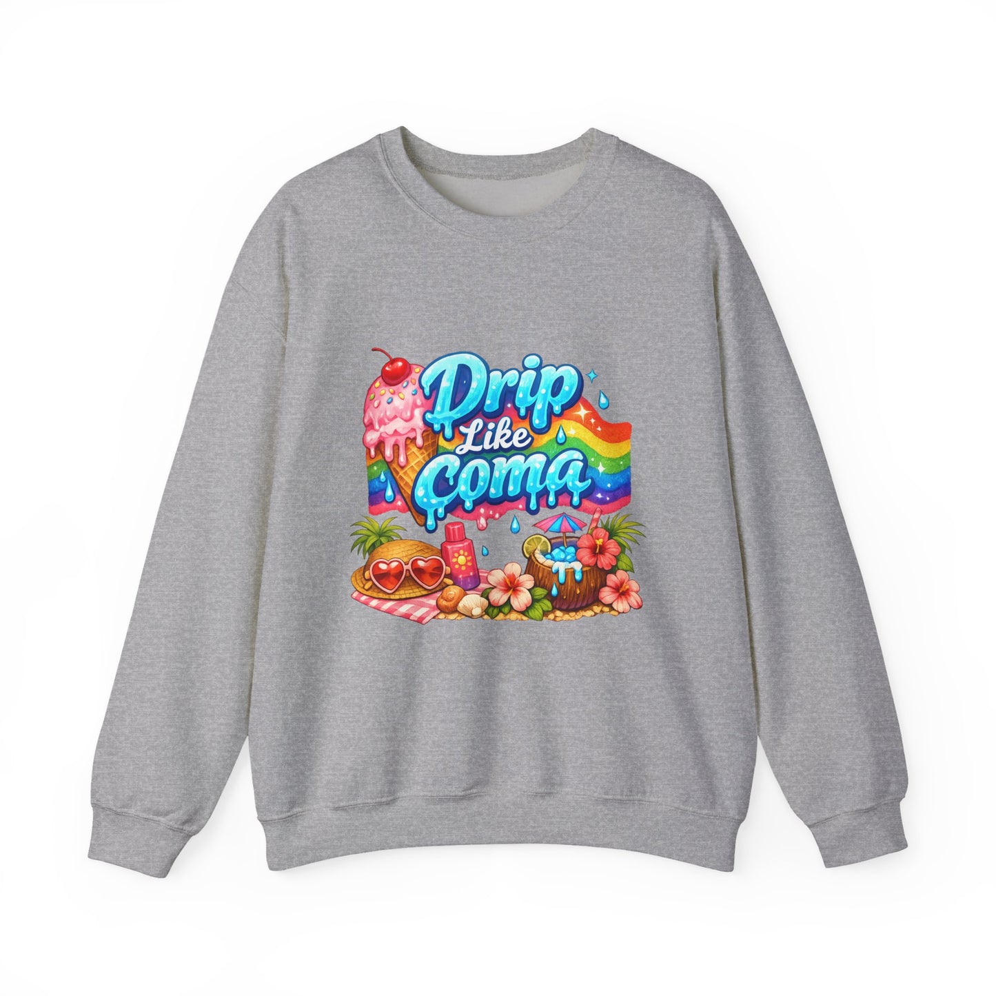 Drip Like Coma Crewneck Sweatshirt — Colorful Tropical Candy Graphic