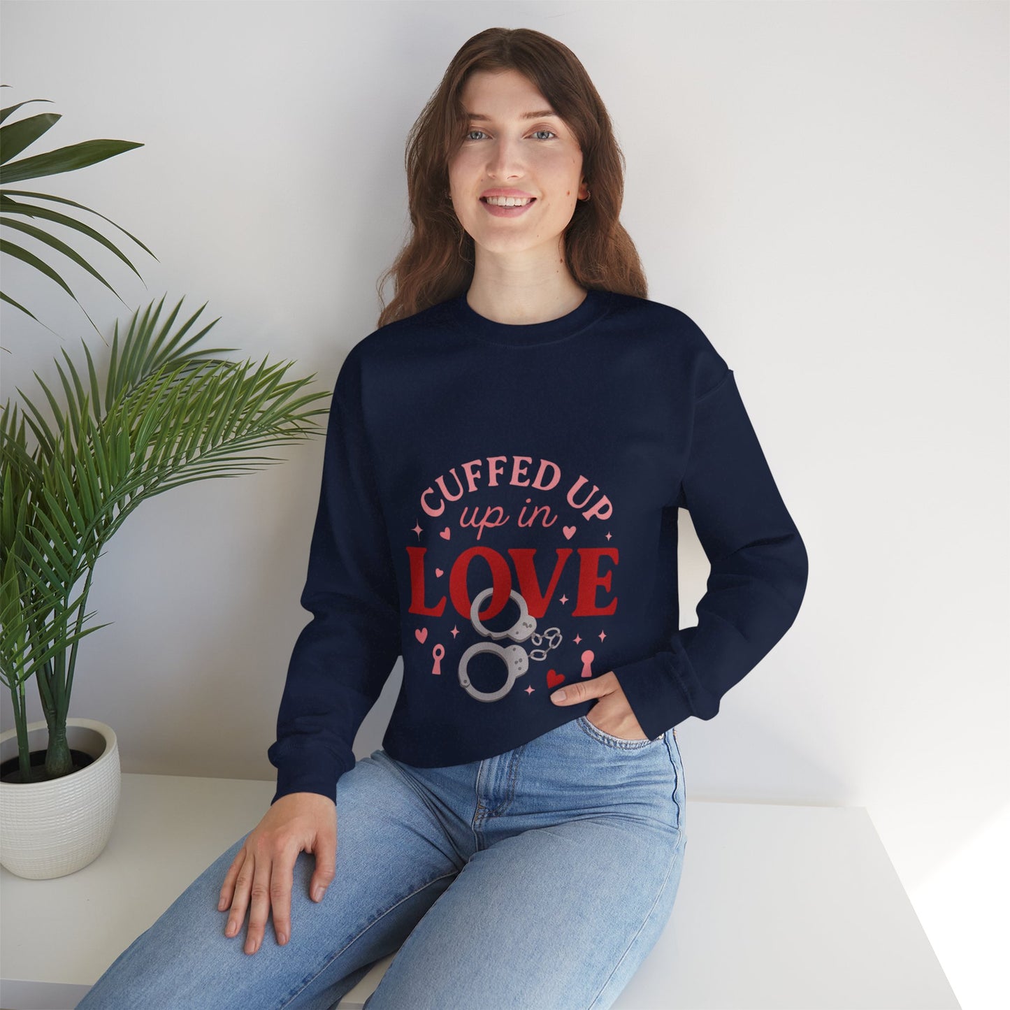 Cuffed Up in Love Crewneck Sweatshirt — Cozy Romantic Pullover
