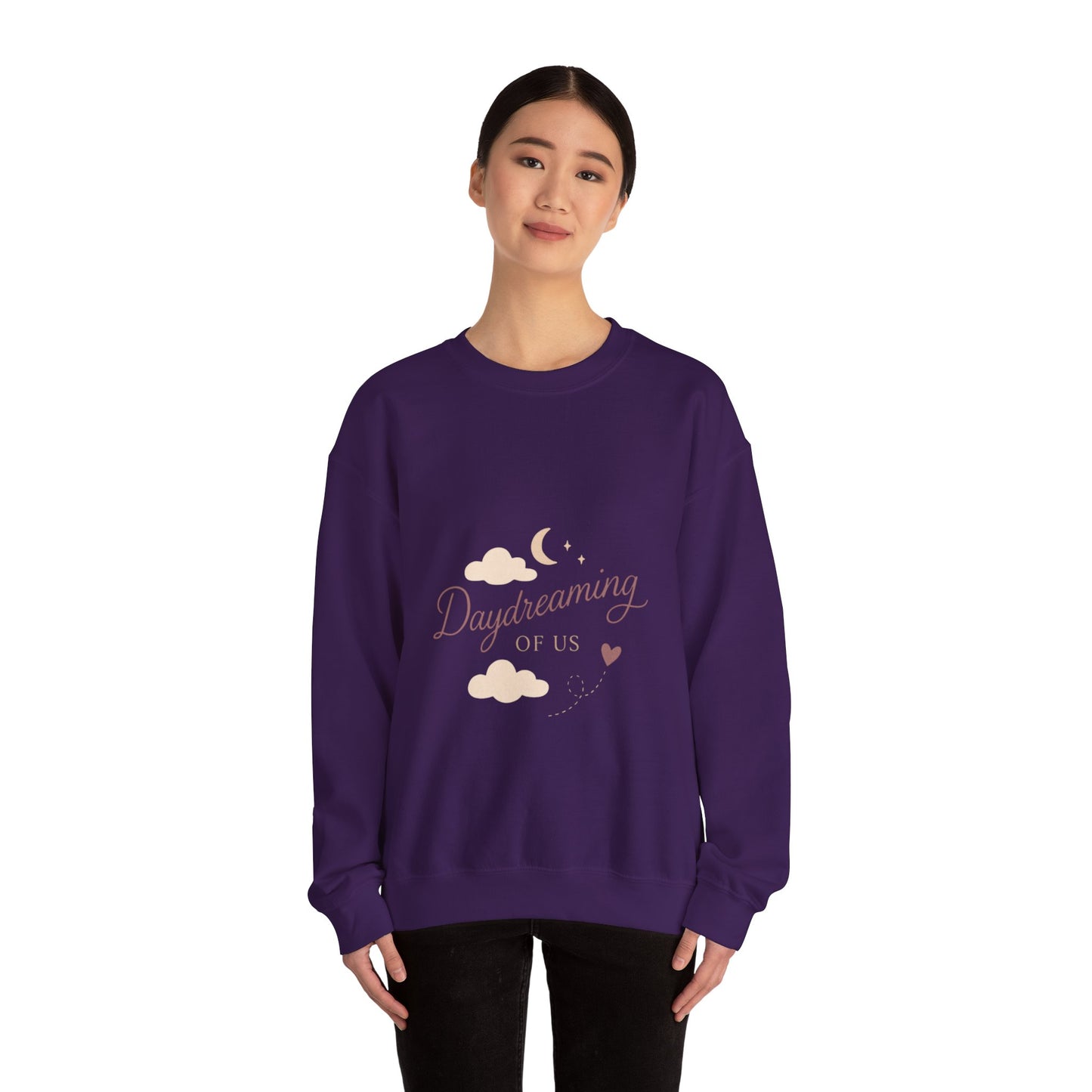 Daydreaming of Us crewneck sweatshirt | moon, clouds, script text