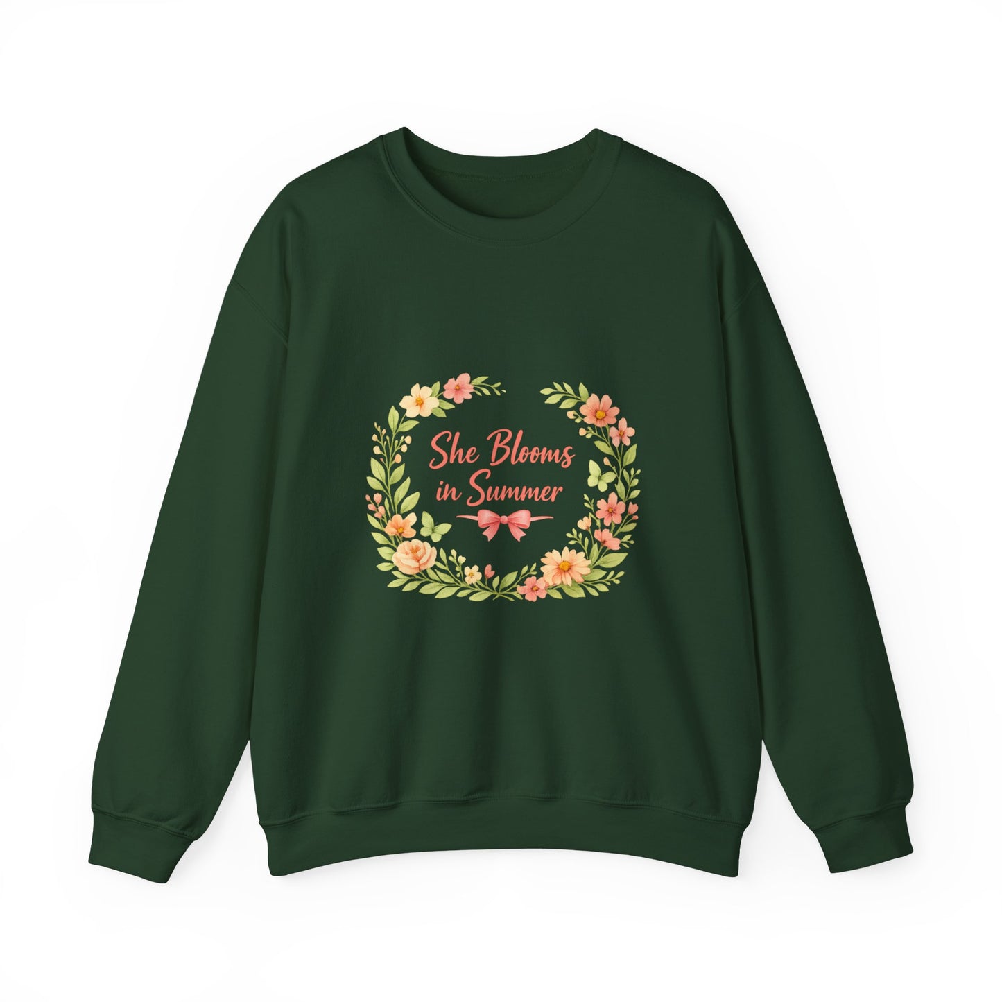She Blooms in Summer Crewneck Sweatshirt — Floral Summer Vibes