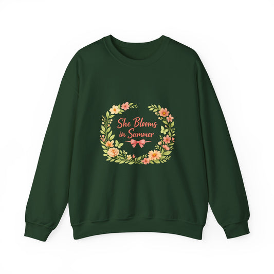 She Blooms in Summer Crewneck Sweatshirt — Floral Summer Vibes