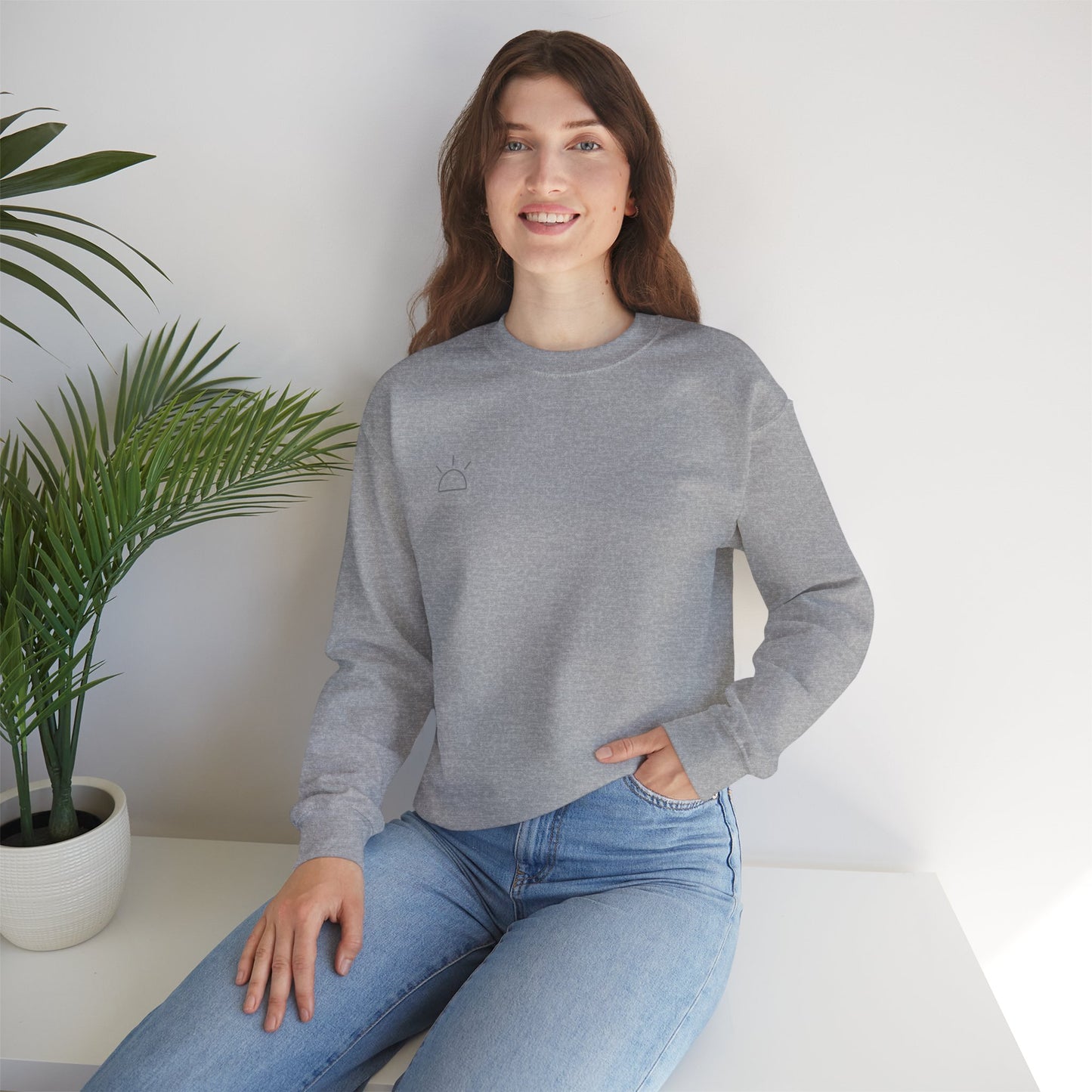 Minimal Sunrise Crewneck Sweatshirt — Simple Sun Outline Casual Pullover