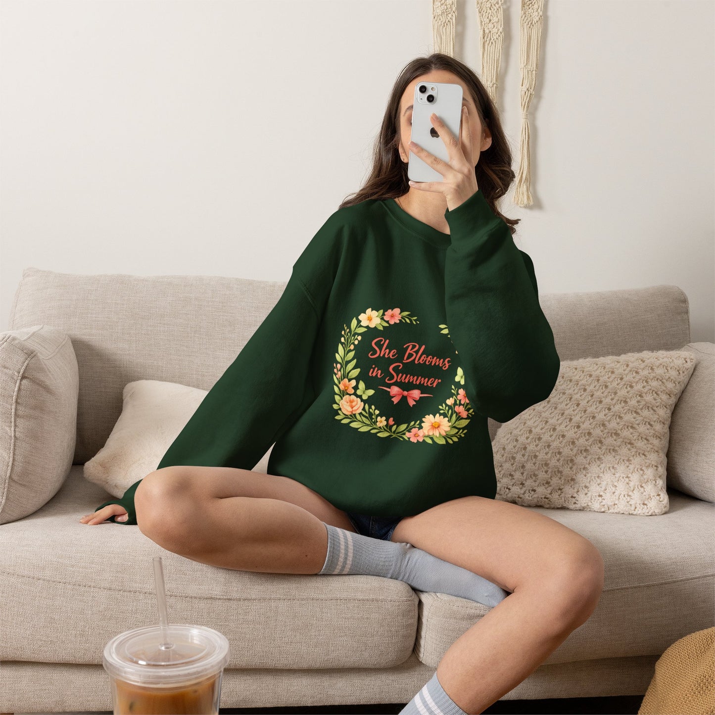 She Blooms in Summer Crewneck Sweatshirt — Floral Summer Vibes