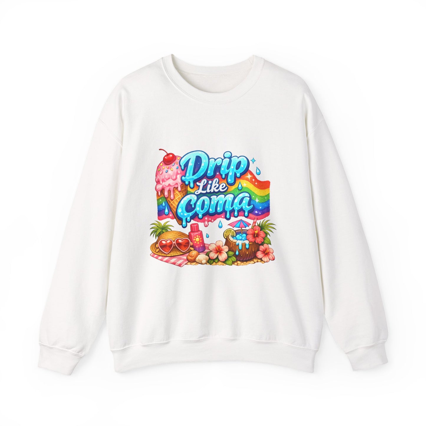 Drip Like Coma Crewneck Sweatshirt — Colorful Tropical Candy Graphic