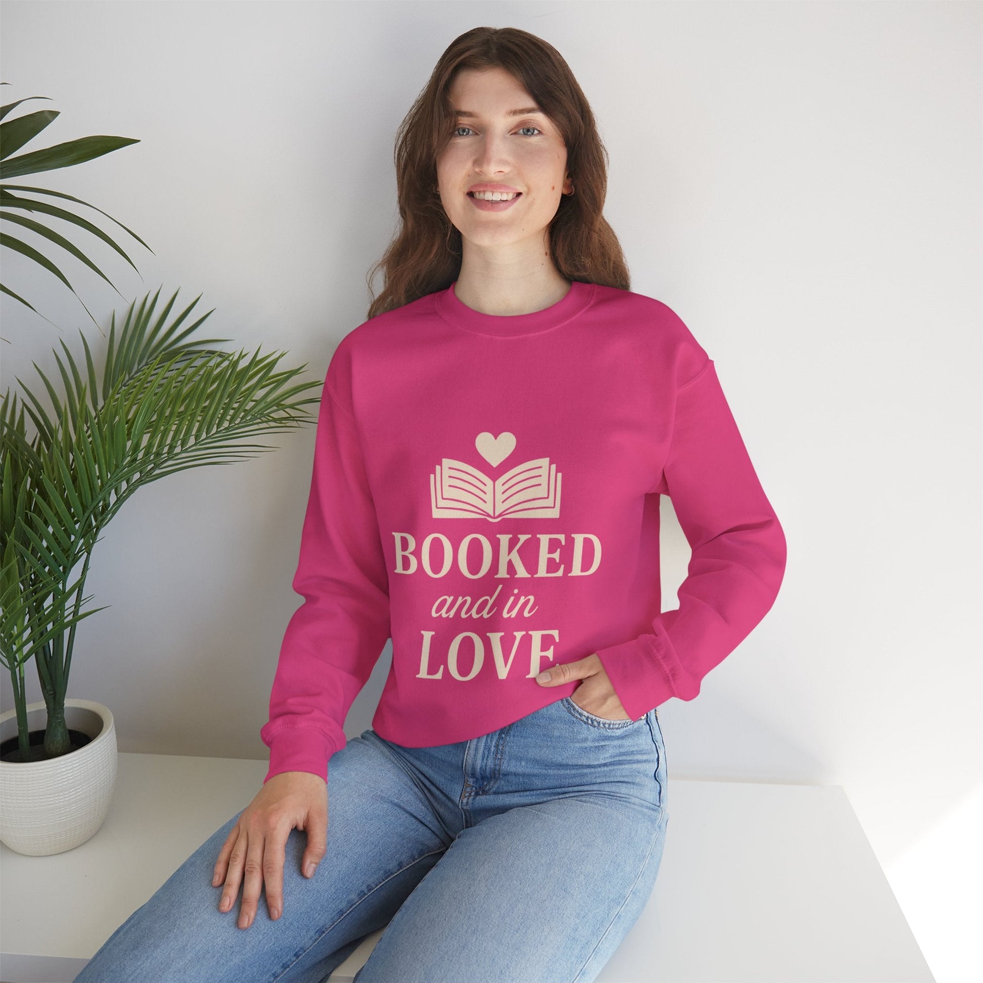 Booked and in Love Sweatshirt | Book Lovers Crewneck, Reading Graphic Printify
