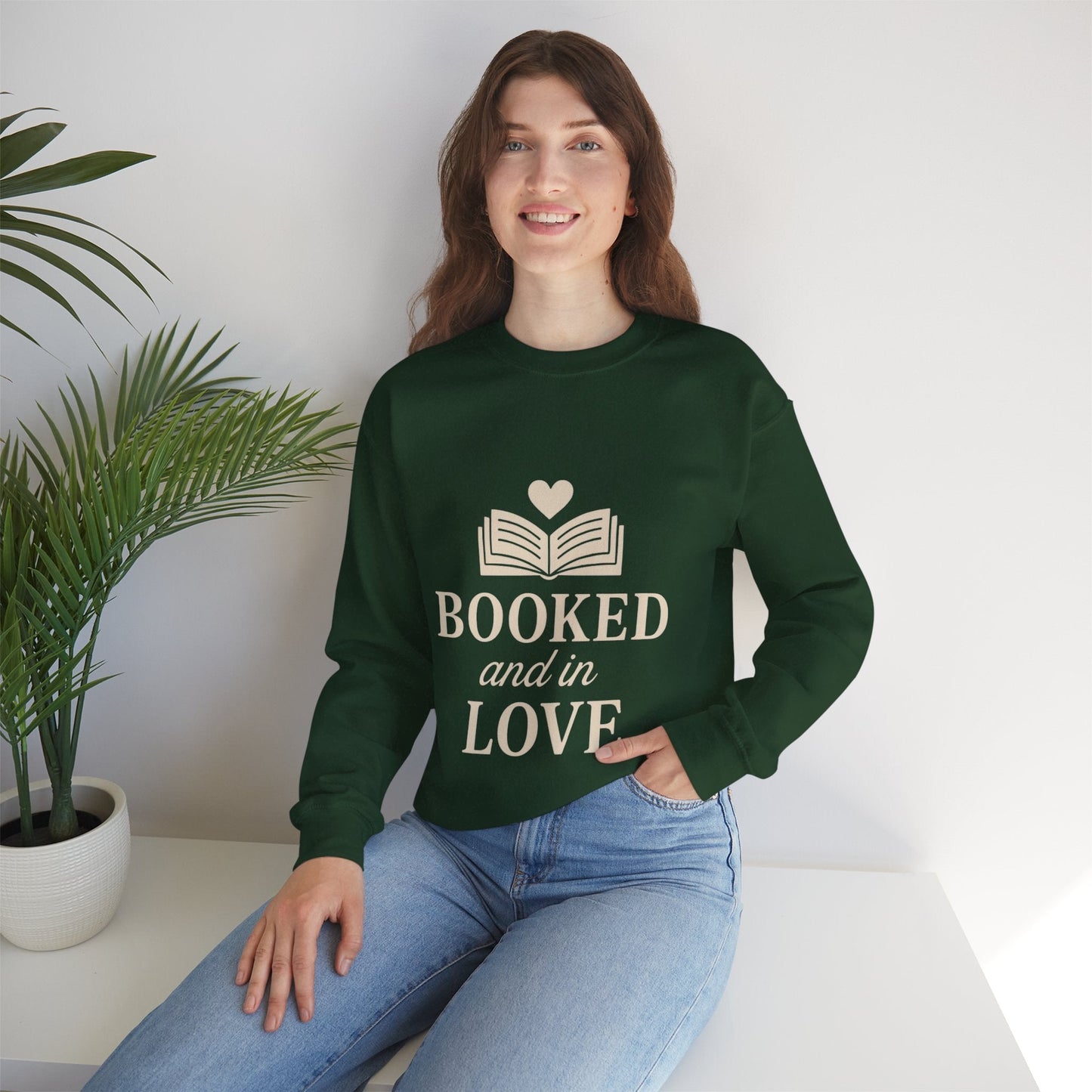 Booked and in Love Sweatshirt | Book Lovers Crewneck, Reading Graphic Printify