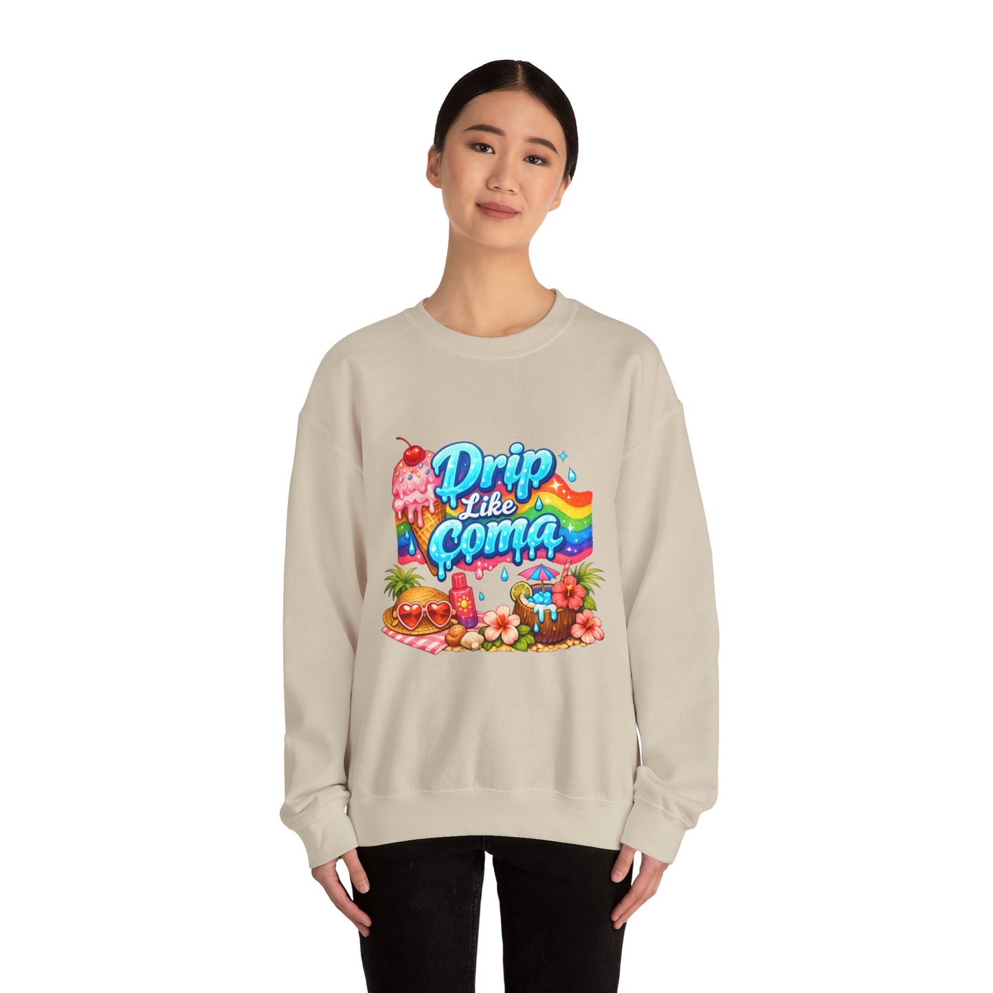 Drip Like Coma Crewneck Sweatshirt — Colorful Tropical Candy Graphic