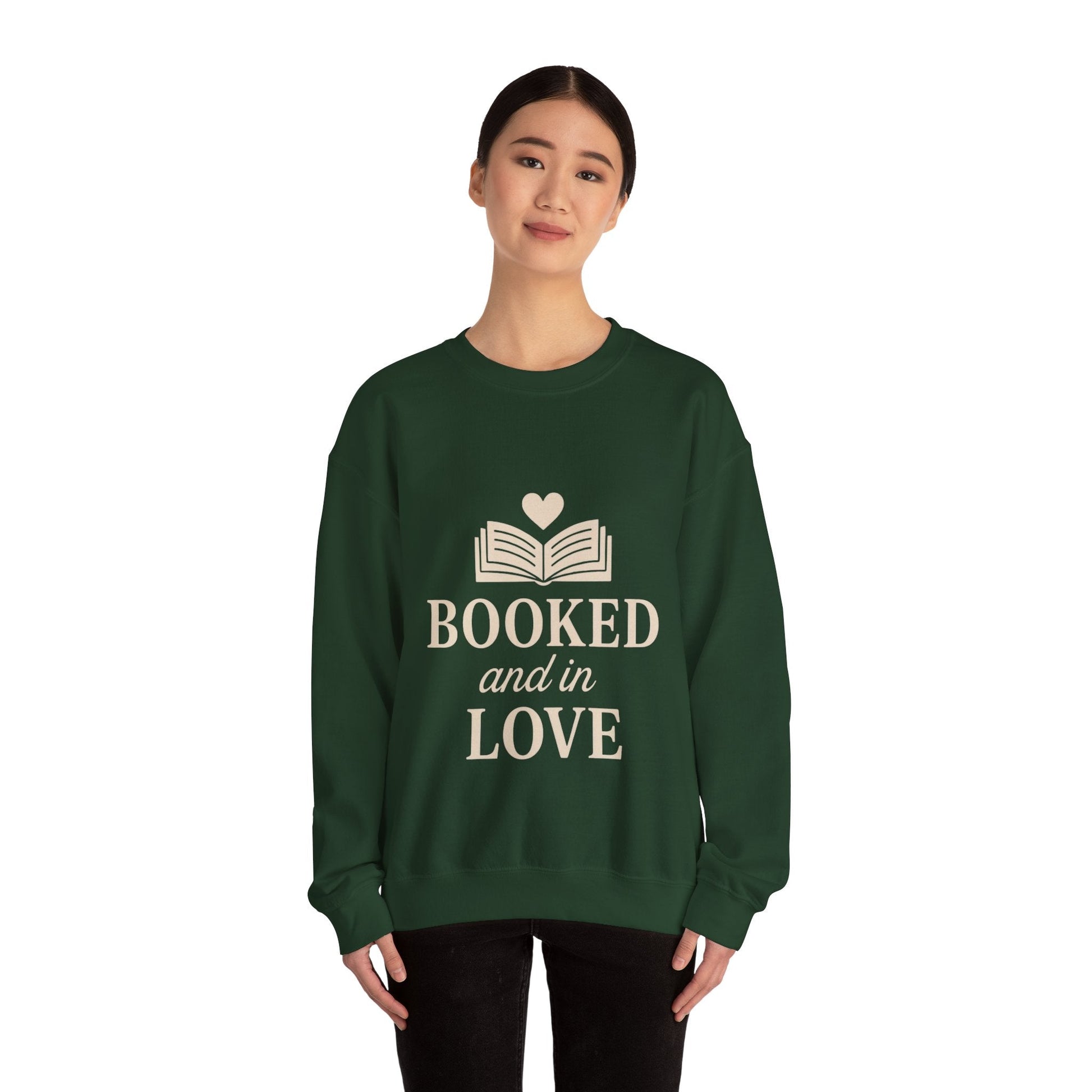 Booked and in Love Sweatshirt | Book Lovers Crewneck, Reading Graphic Printify