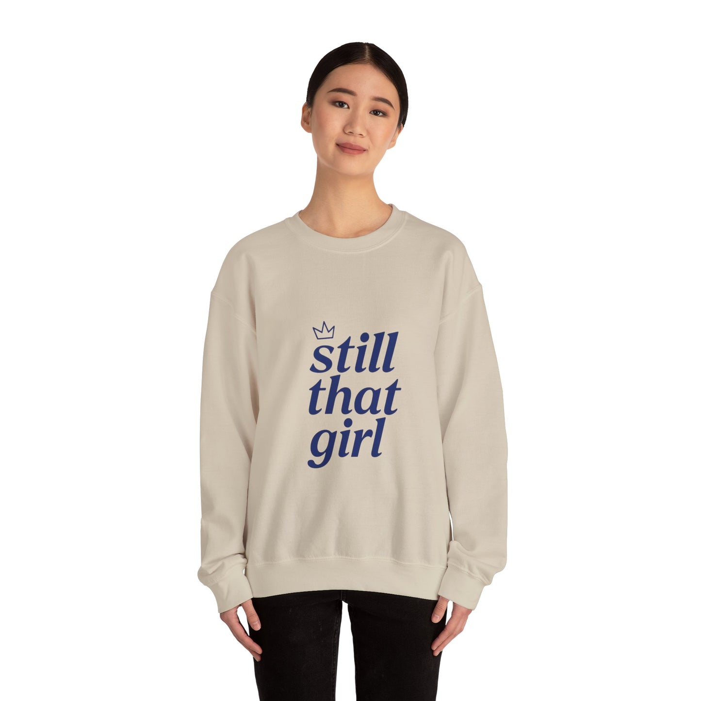 "still that girl" Navy Script Cozy Pullover