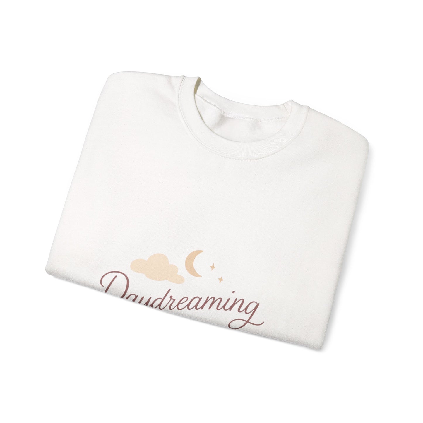 Daydreaming of Us crewneck sweatshirt | moon, clouds, script text