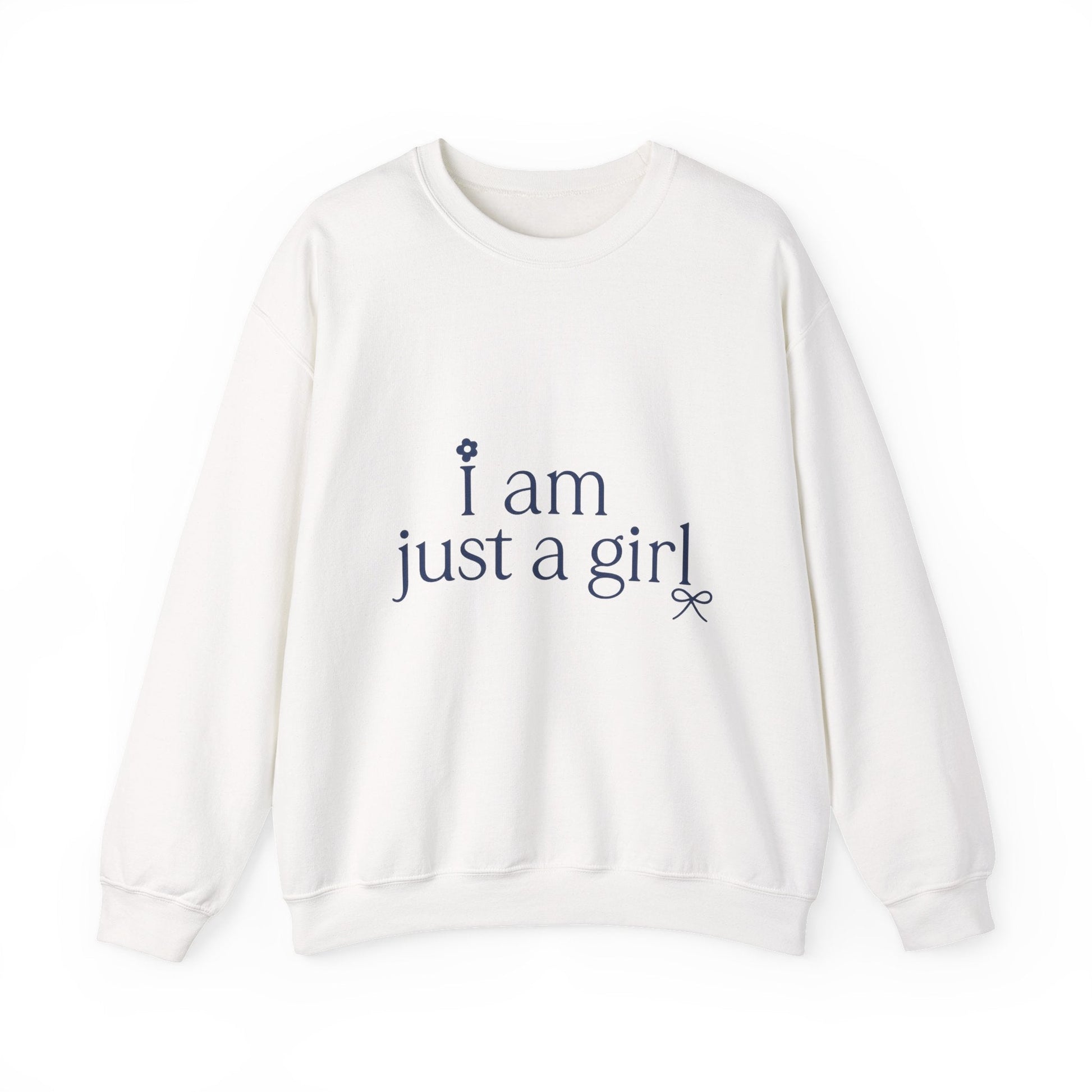 Crewneck Sweatshirt — "I Am Just a Girl" Minimal Feminine Graphic Printify