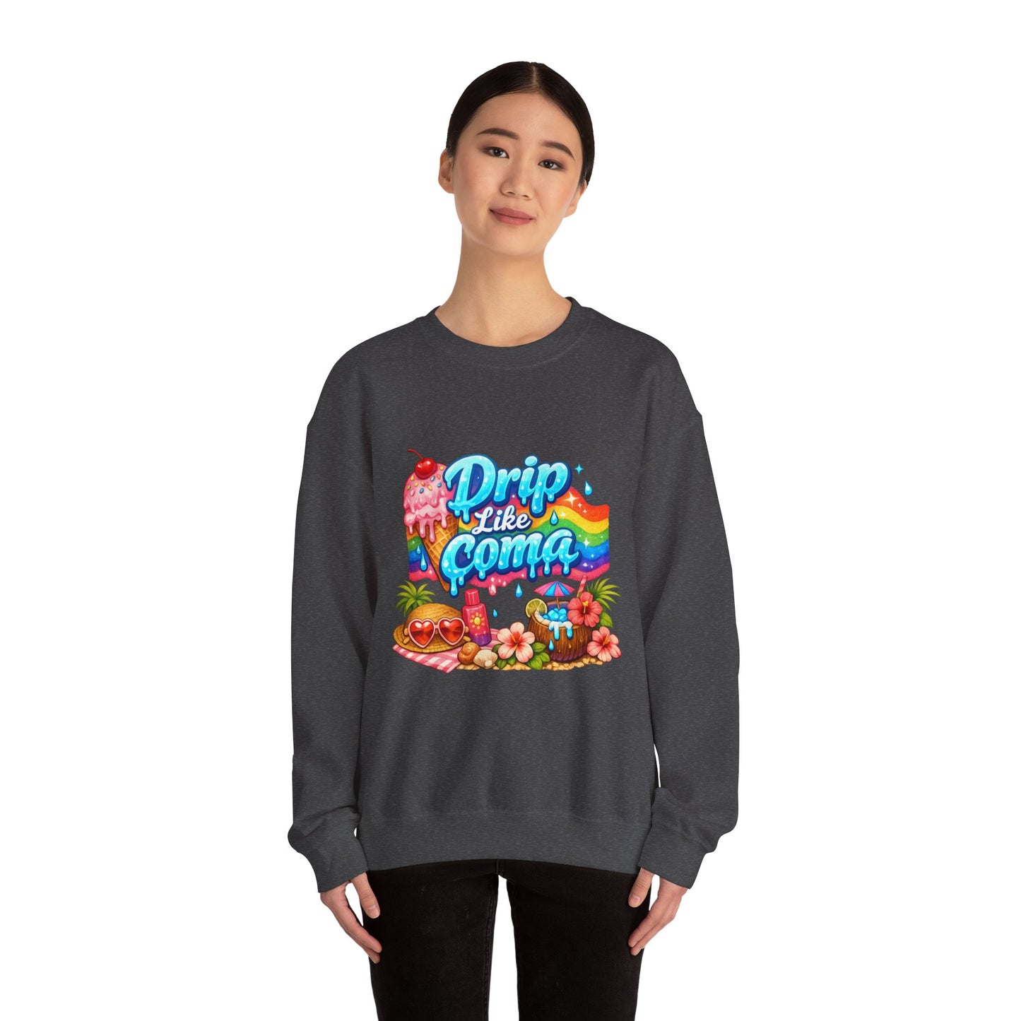 Drip Like Coma Crewneck Sweatshirt — Colorful Tropical Candy Graphic