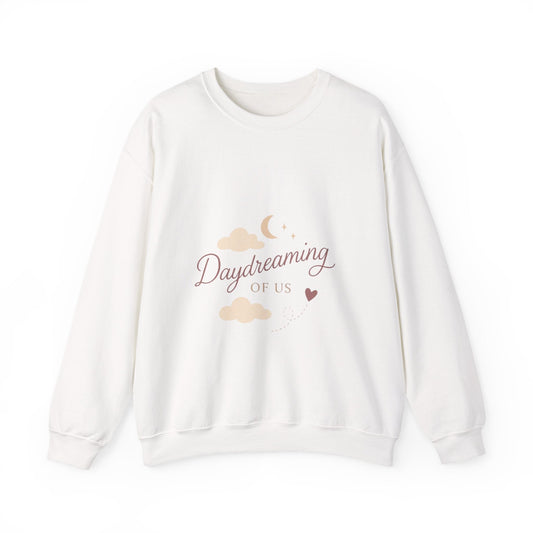 Daydreaming of Us crewneck sweatshirt | moon, clouds, script text Printify