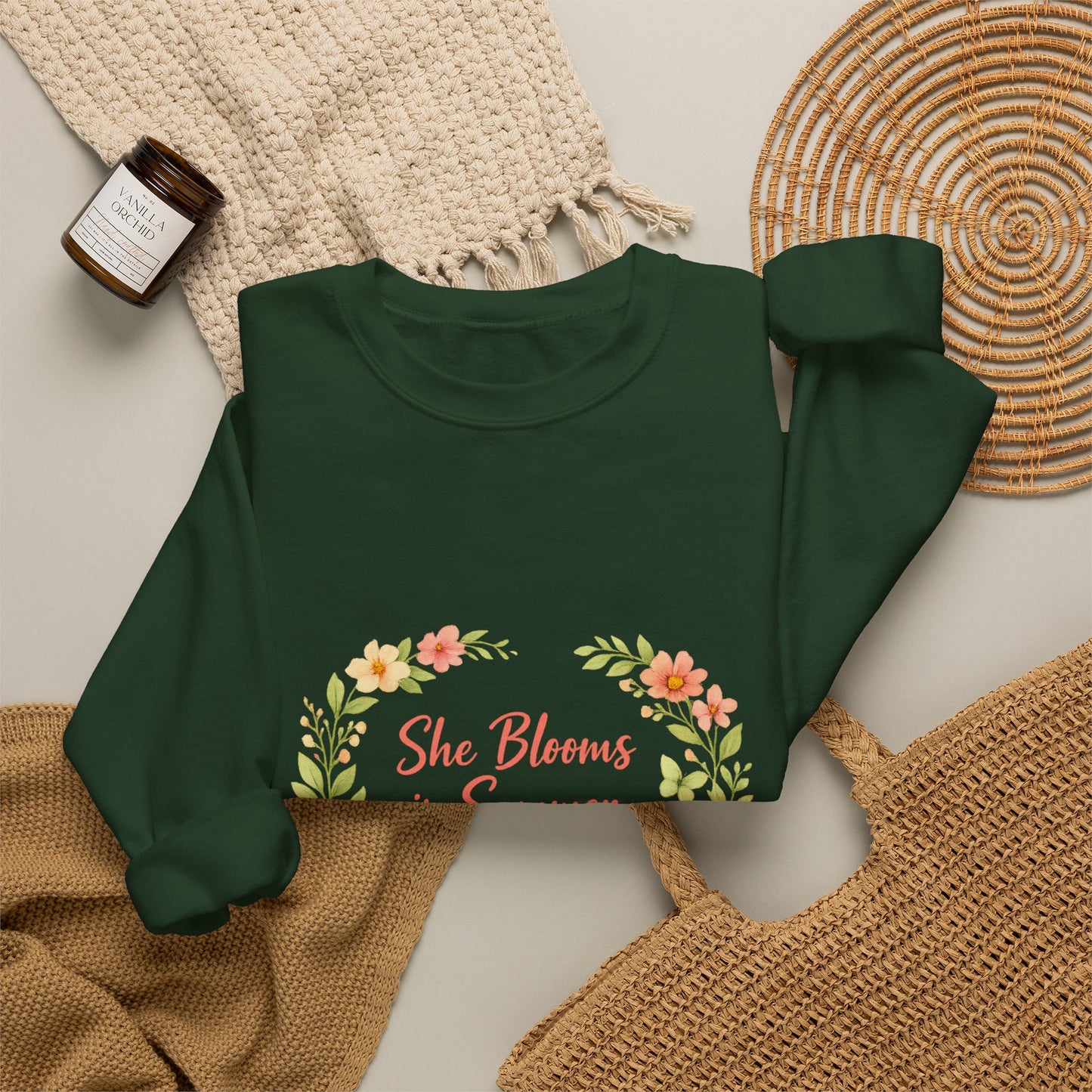 She Blooms in Summer Crewneck Sweatshirt — Floral Summer Vibes