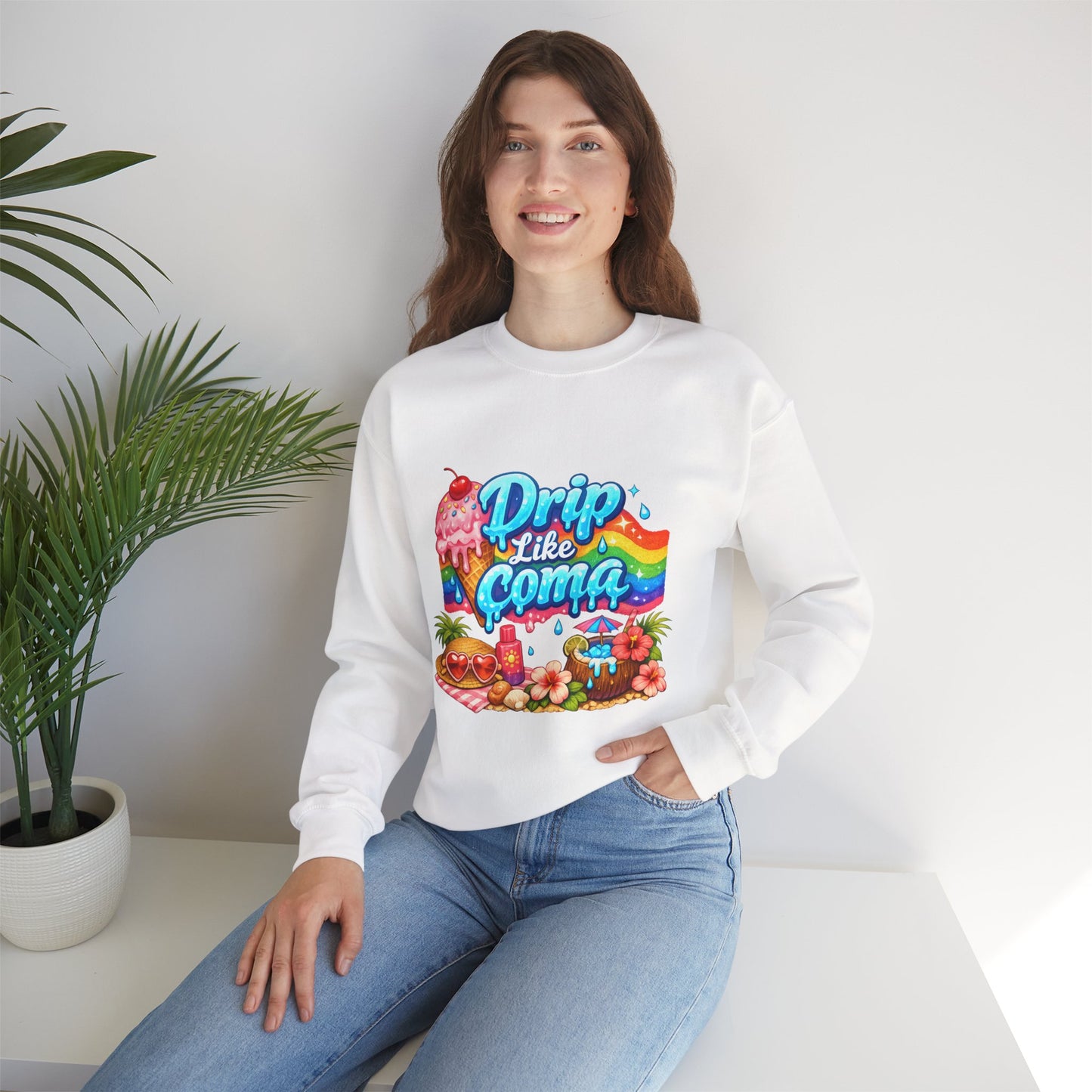 Drip Like Coma Crewneck Sweatshirt — Colorful Tropical Candy Graphic
