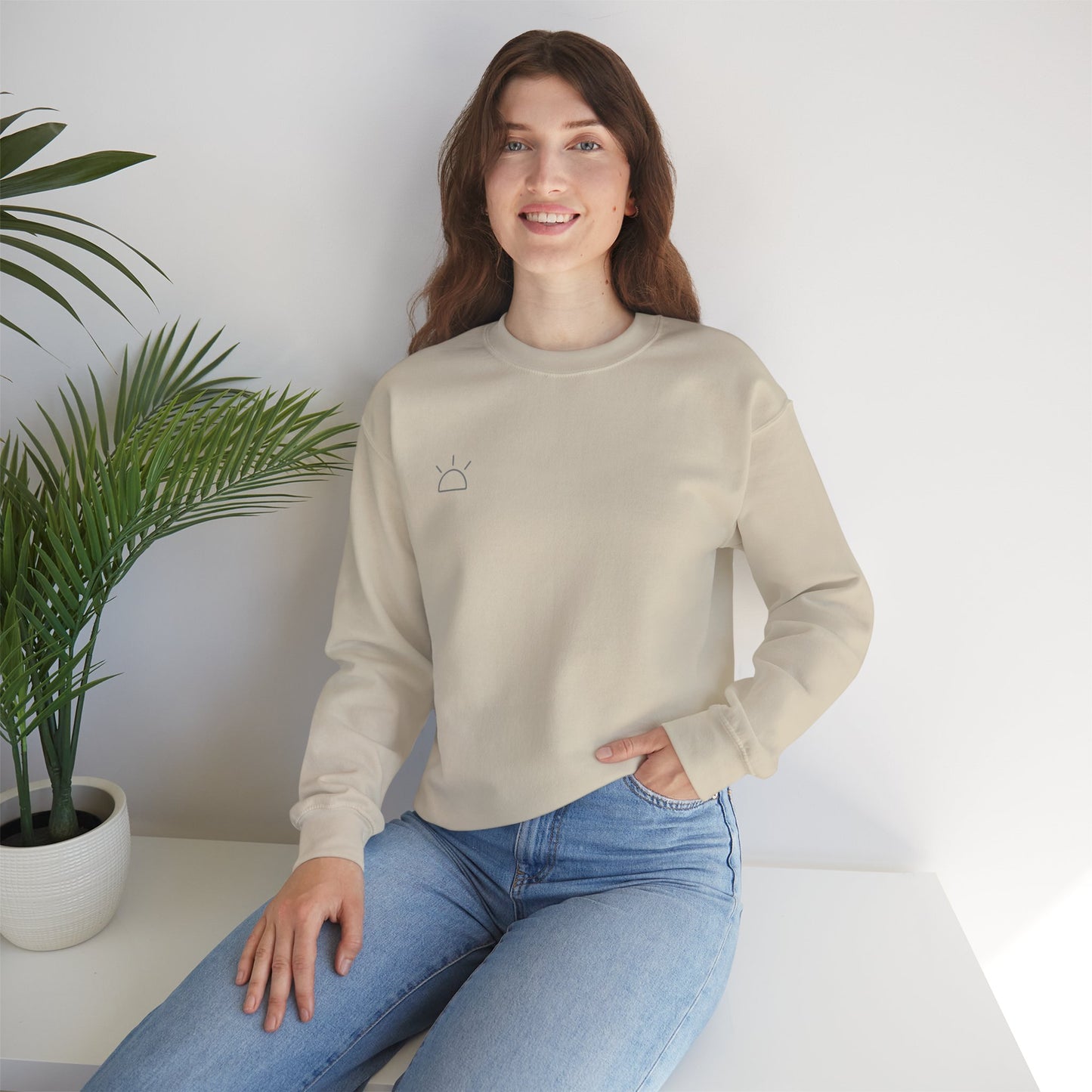 Minimal Sunrise Crewneck Sweatshirt — Simple Sun Outline Casual Pullover
