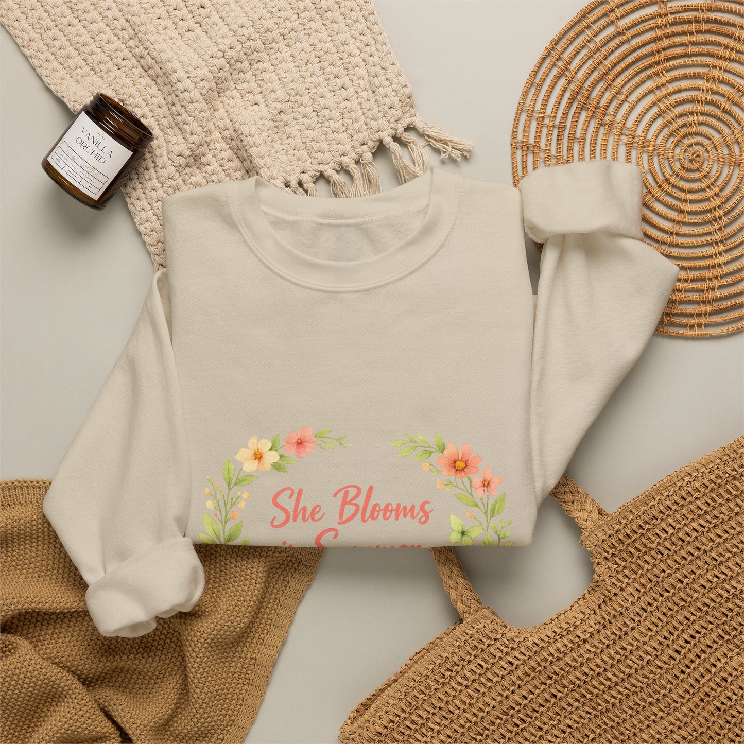She Blooms in Summer Crewneck Sweatshirt — Floral Summer Vibes