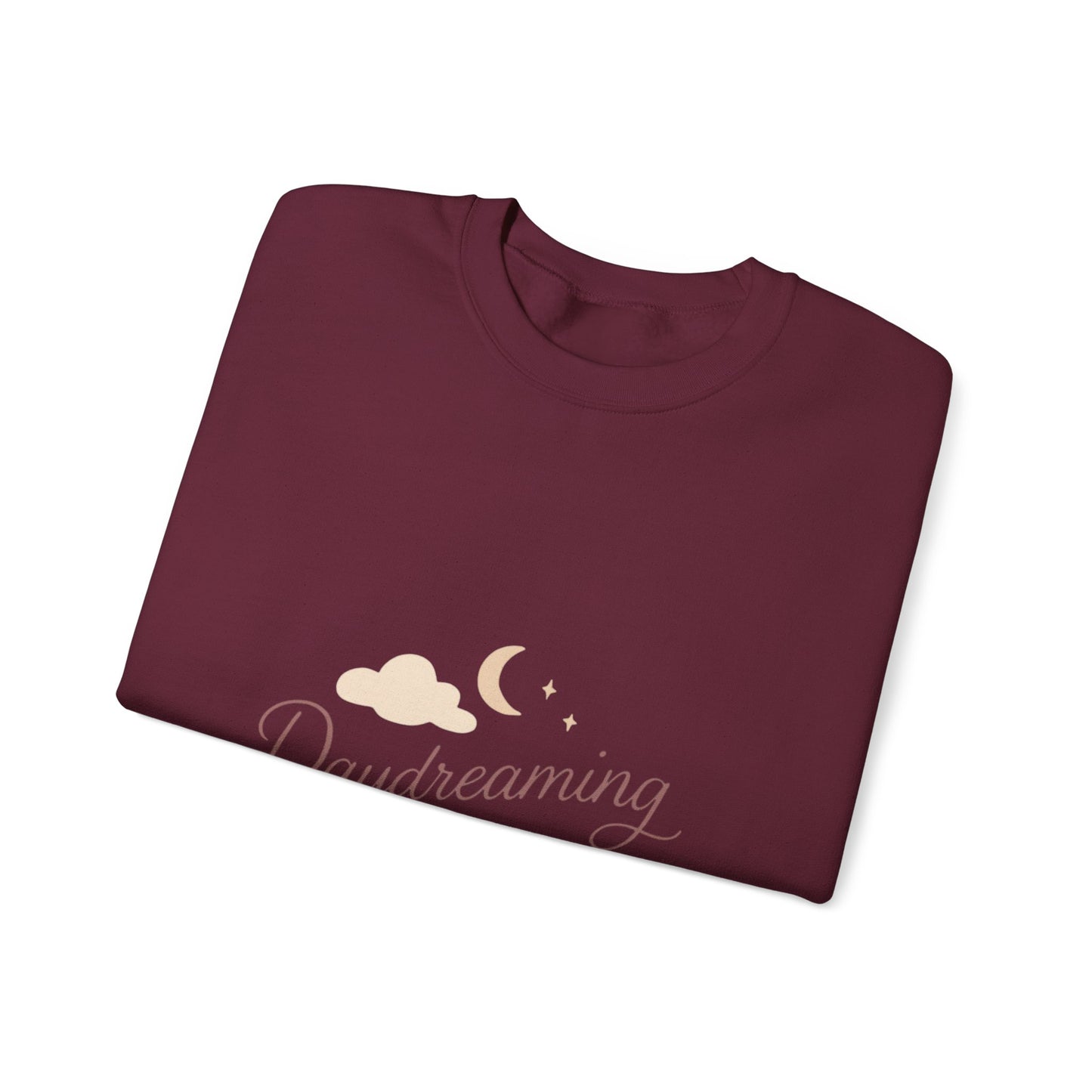 Daydreaming of Us crewneck sweatshirt | moon, clouds, script text