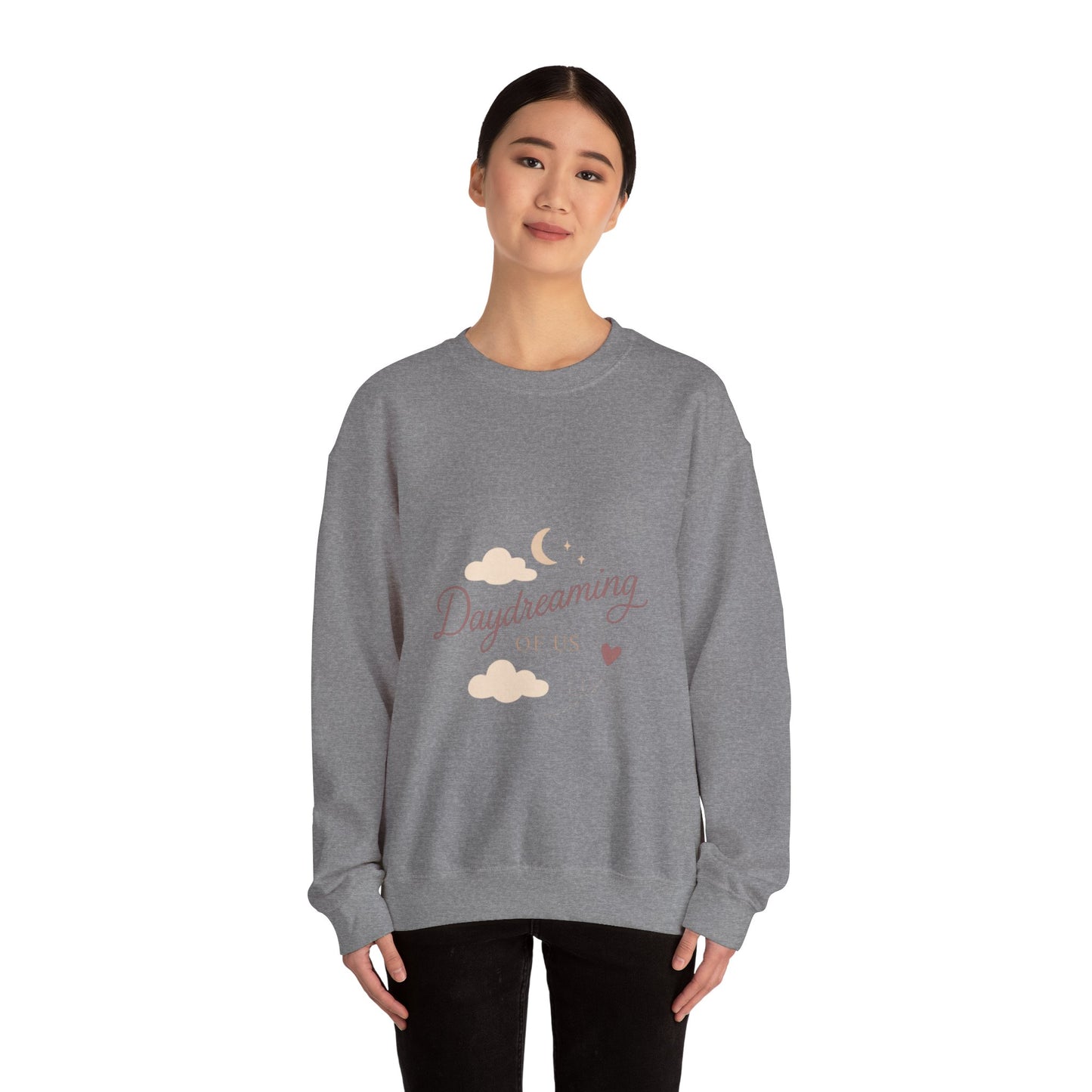 Daydreaming of Us crewneck sweatshirt | moon, clouds, script text