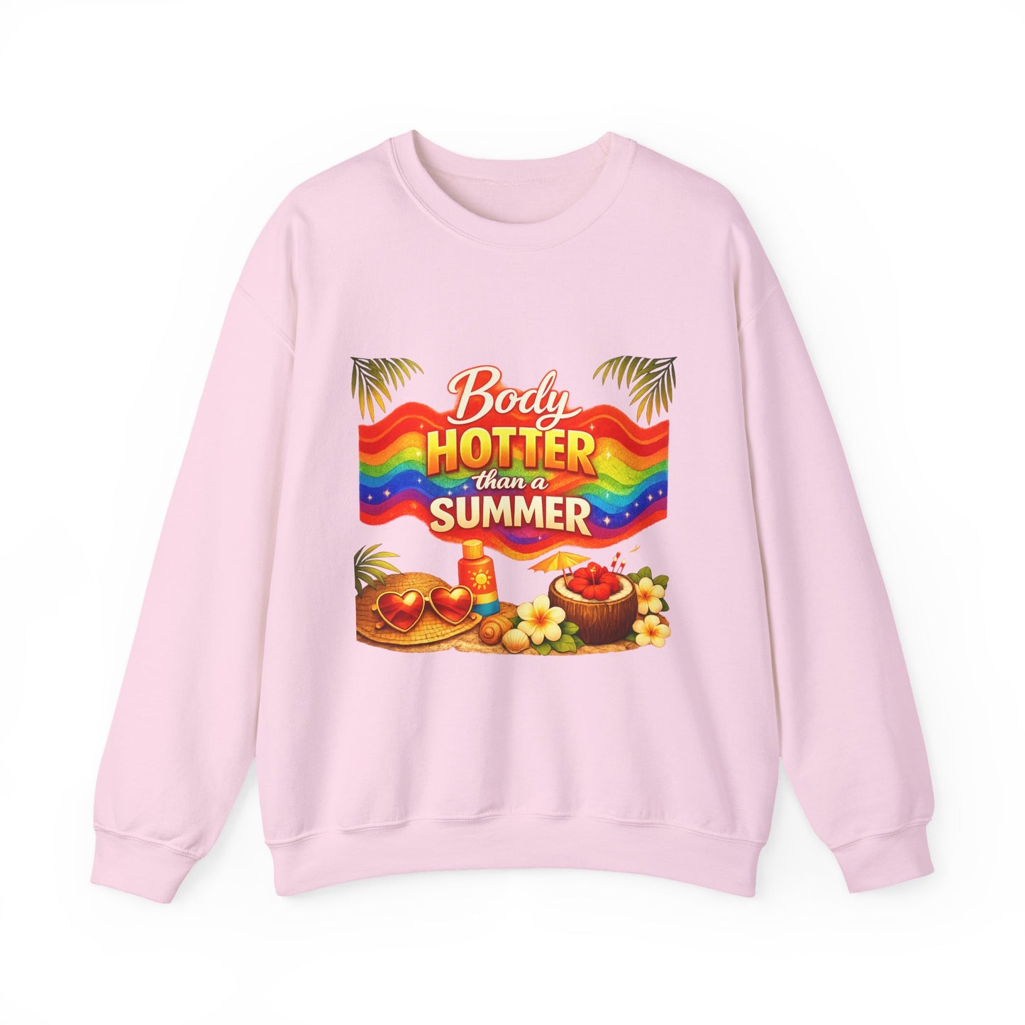 Crewneck Sweatshirt — "Body Hotter Than a Summer" Retro Rainbow Beach Design