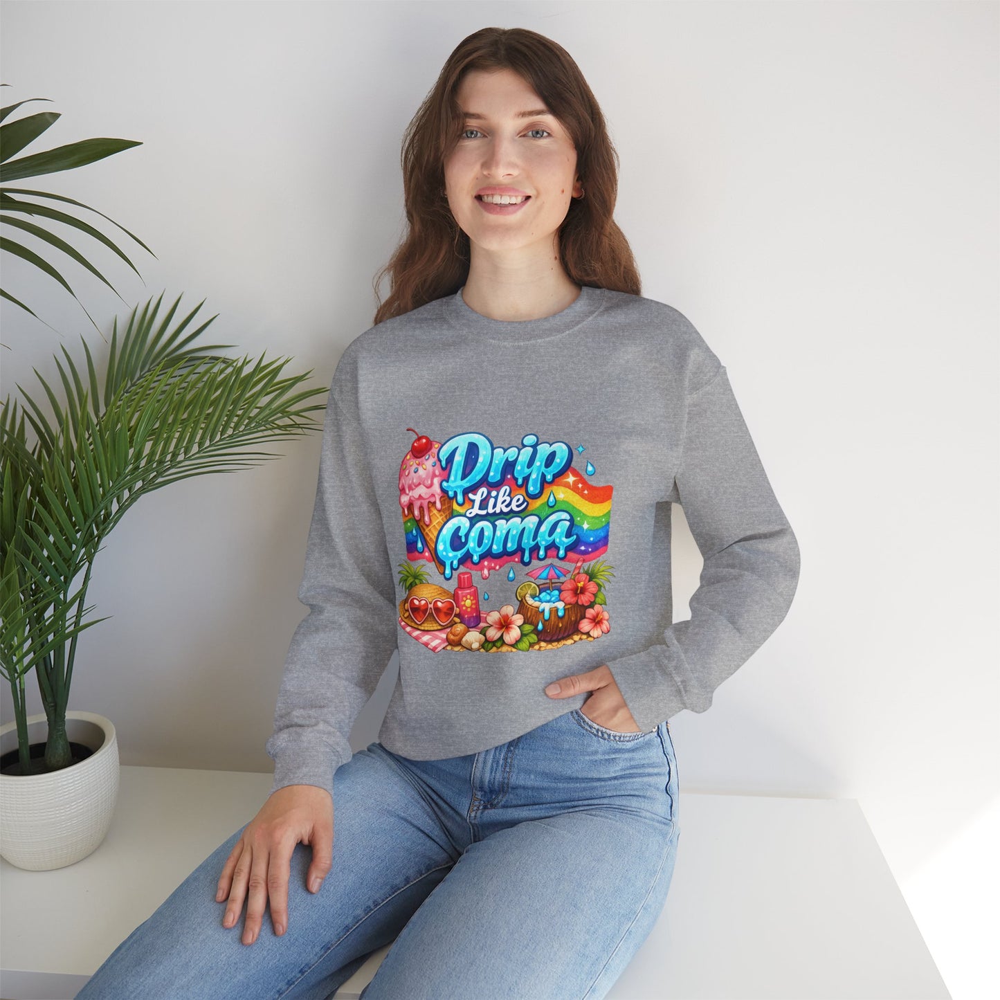Drip Like Coma Crewneck Sweatshirt — Colorful Tropical Candy Graphic
