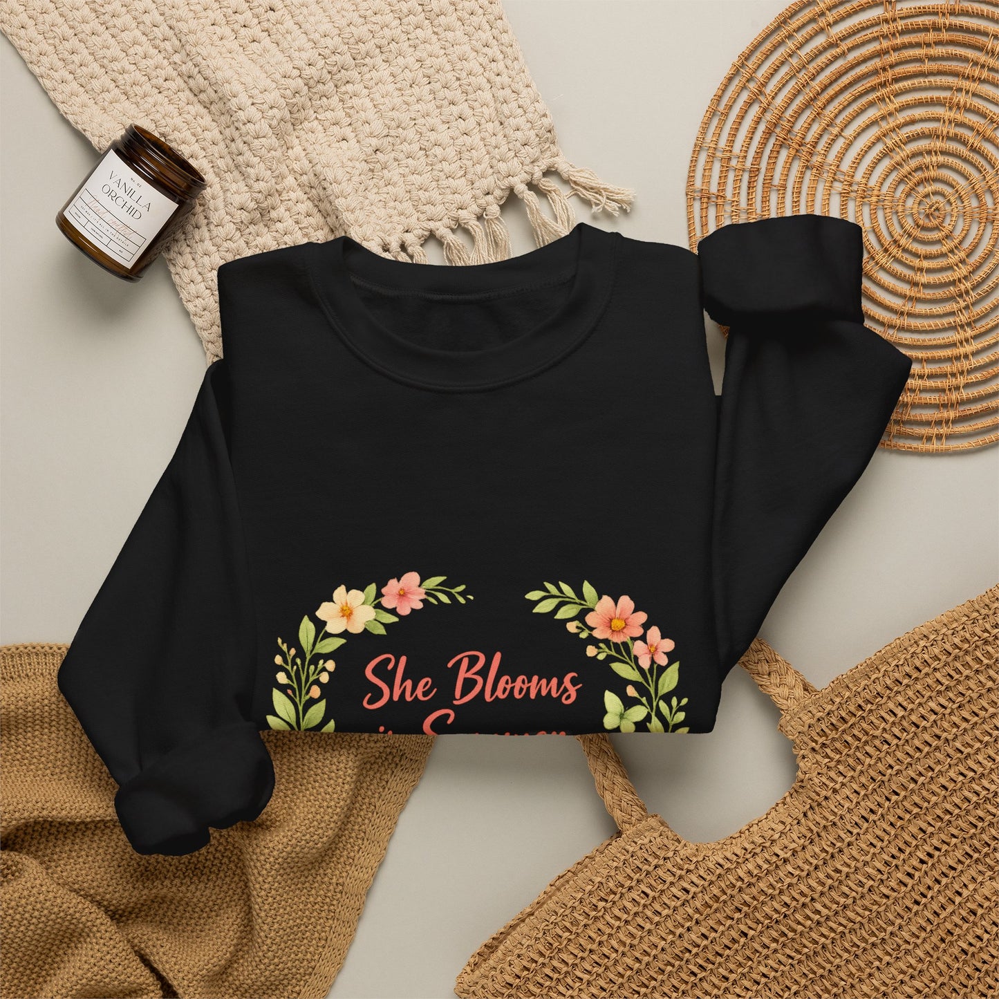 She Blooms in Summer Crewneck Sweatshirt — Floral Summer Vibes