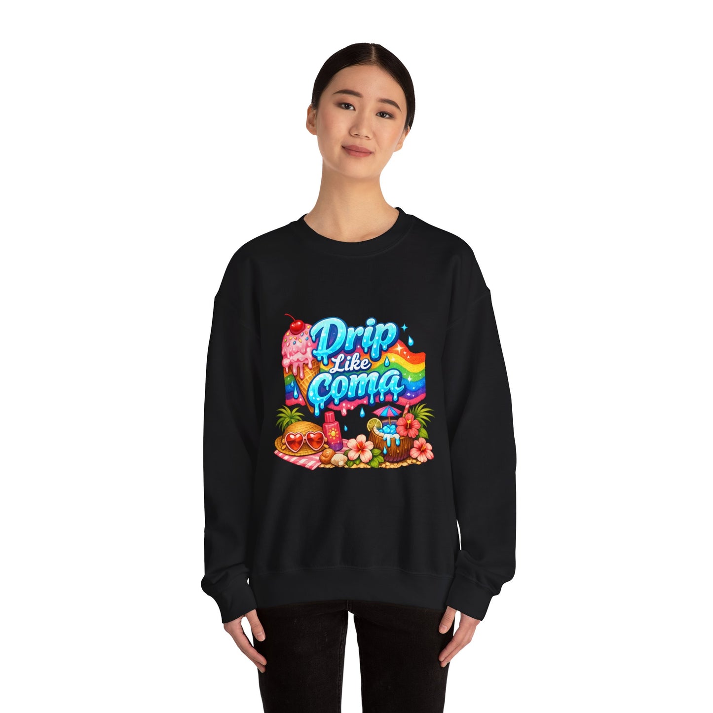Drip Like Coma Crewneck Sweatshirt — Colorful Tropical Candy Graphic