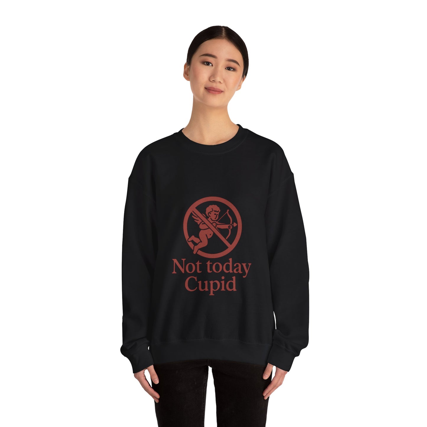 Not Today Cupid sweatshirt | anti-valentine crewneck, funny cupid graphic