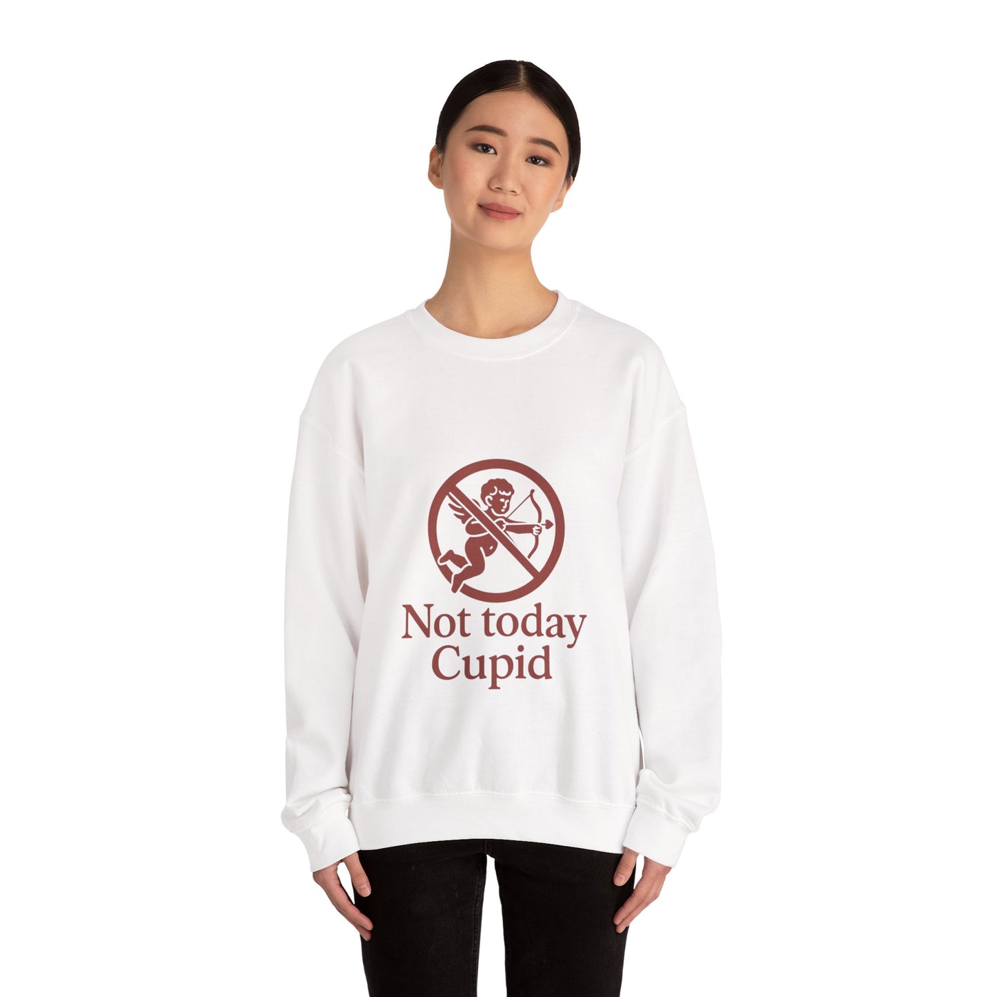 Not Today Cupid sweatshirt | anti-valentine crewneck, funny cupid graphic