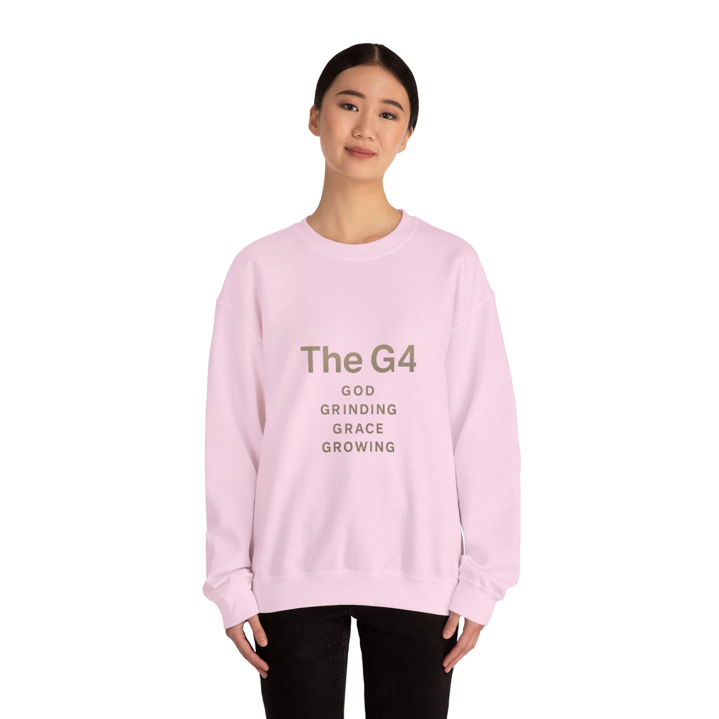 Crewneck Sweatshirt — "The G4: God, Grinding, Grace, Growing" Inspirational Christian Pullover