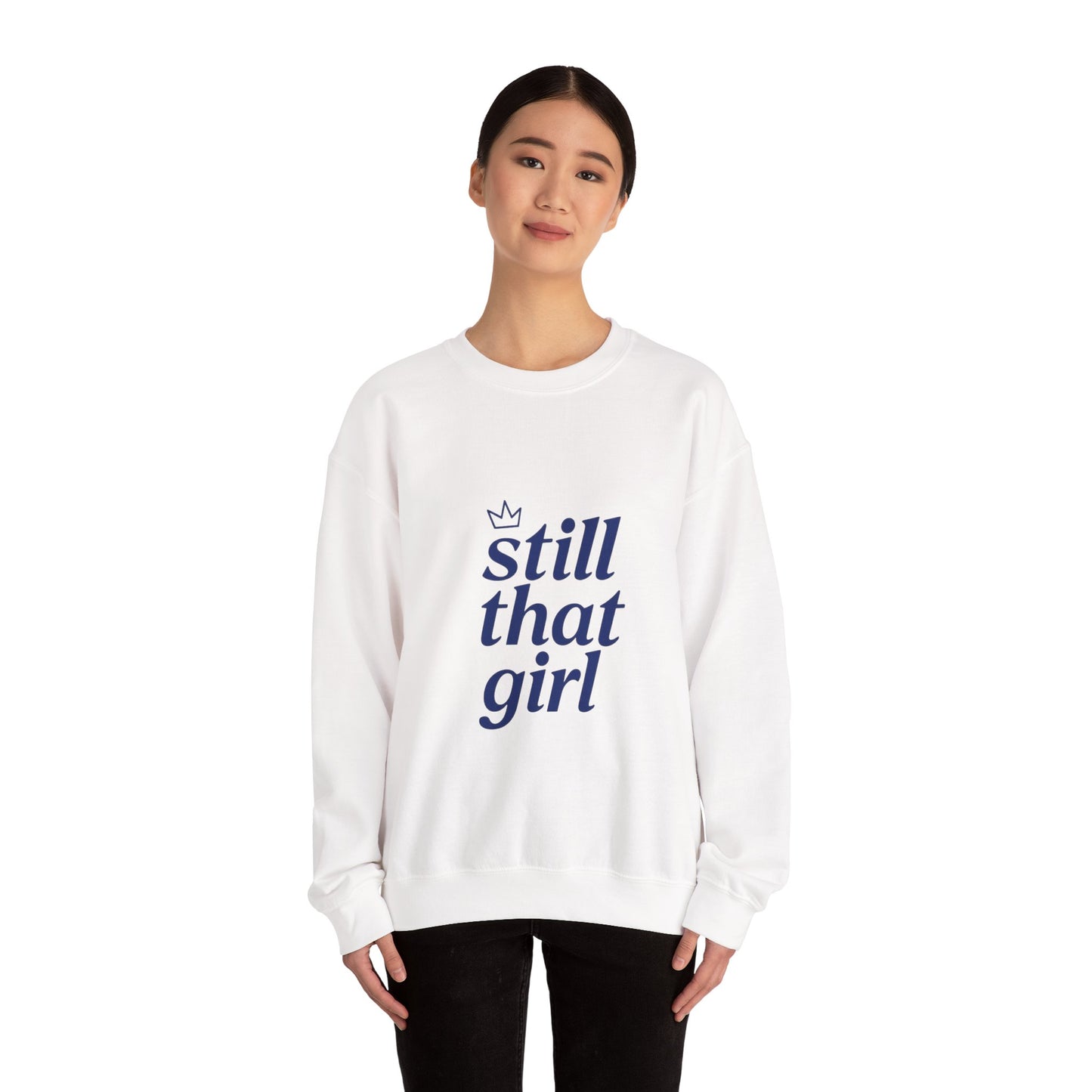 "still that girl" Navy Script Cozy Pullover