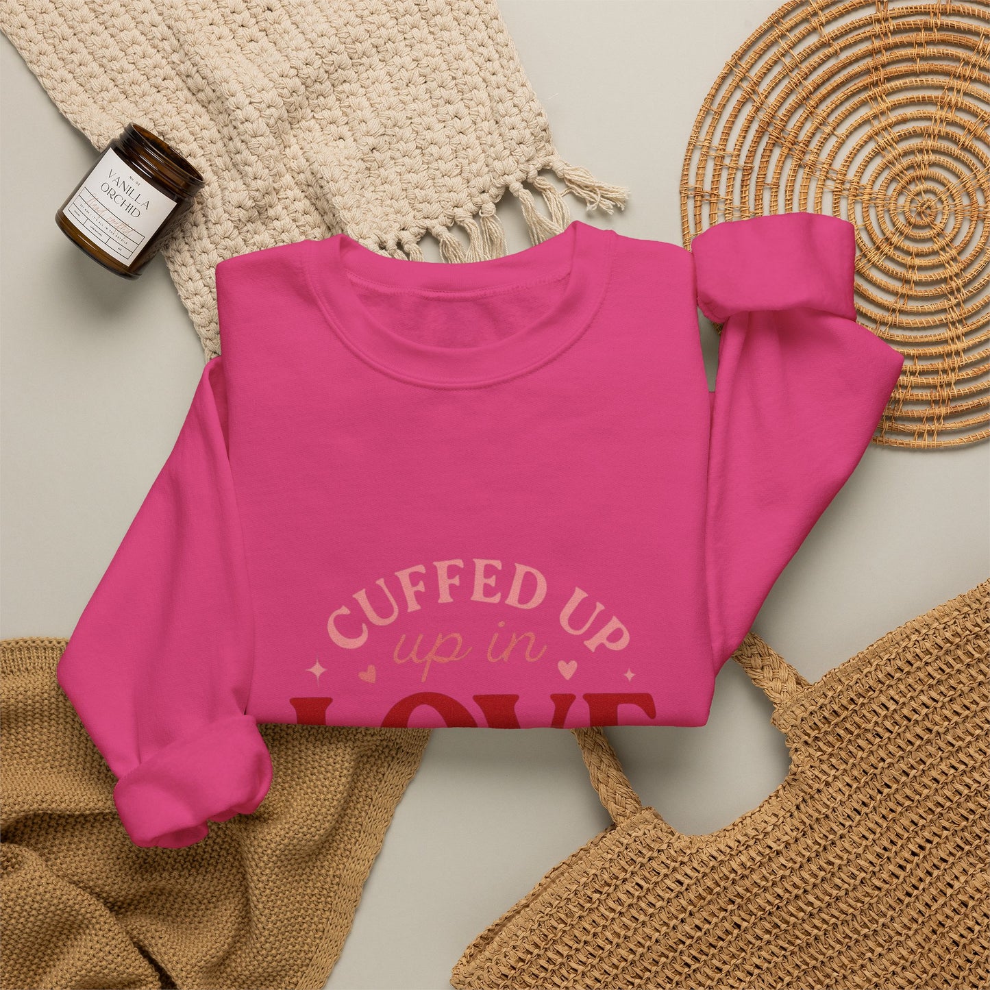 Cuffed Up in Love Crewneck Sweatshirt — Cozy Romantic Pullover