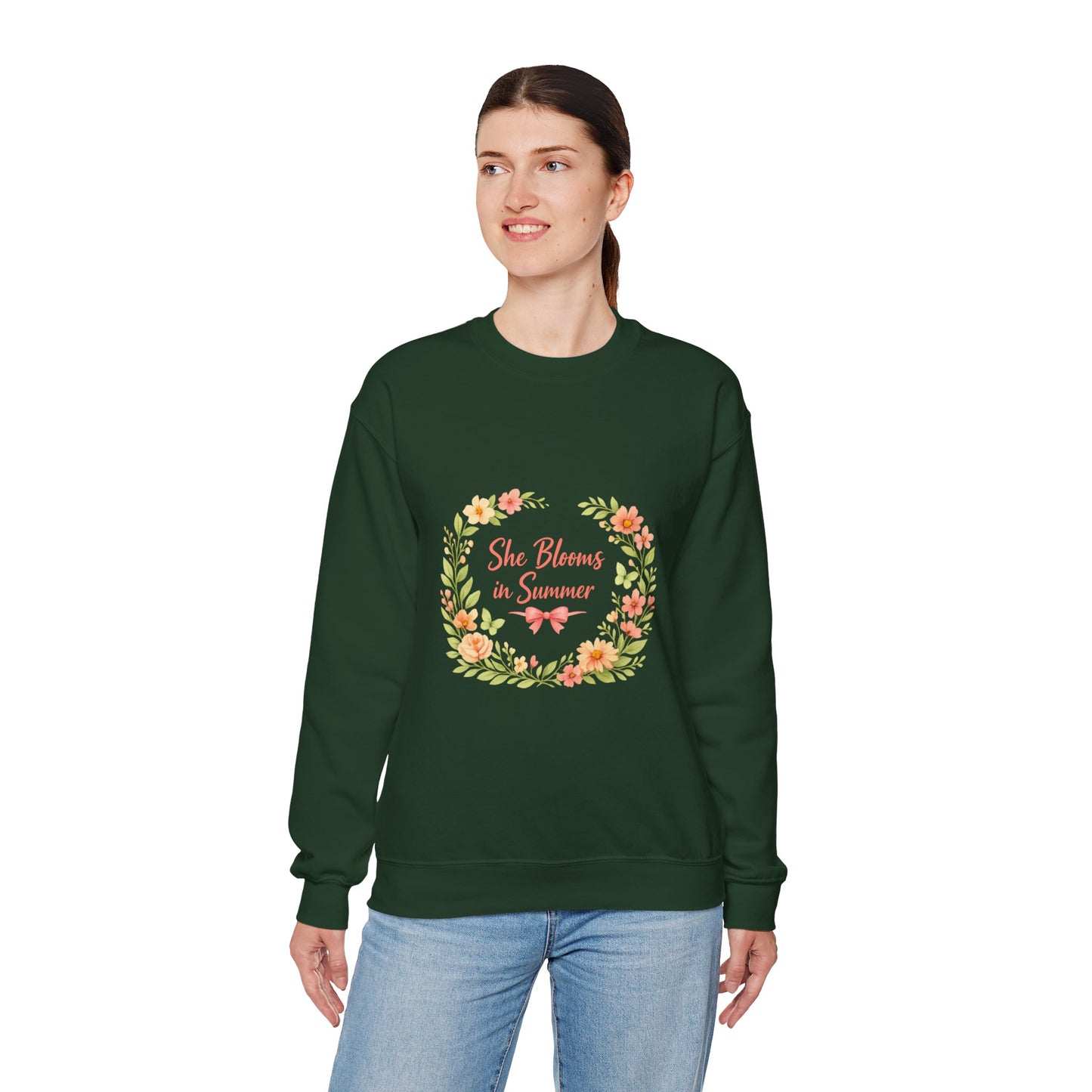 She Blooms in Summer Crewneck Sweatshirt — Floral Summer Vibes