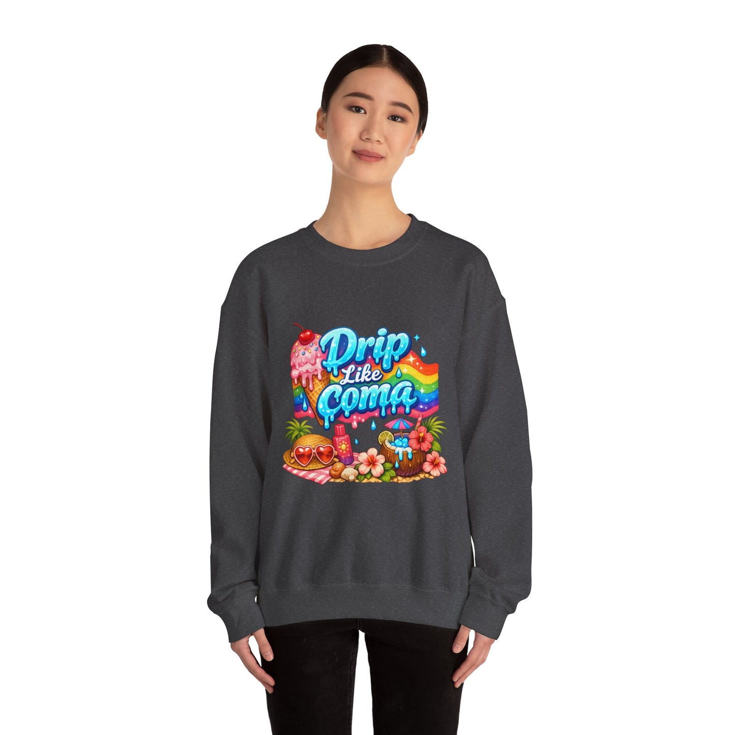Drip Like Coma Crewneck Sweatshirt — Colorful Tropical Candy Graphic