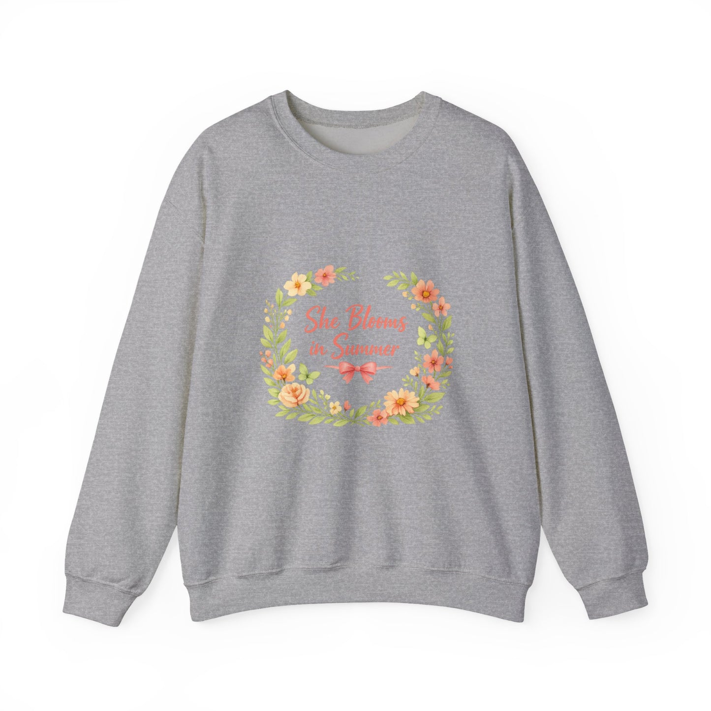 She Blooms in Summer Crewneck Sweatshirt — Floral Summer Vibes