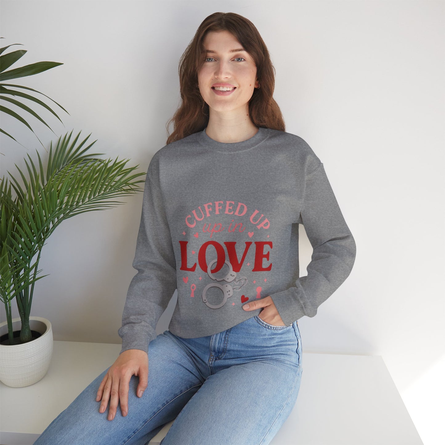 Cuffed Up in Love Crewneck Sweatshirt — Cozy Romantic Pullover