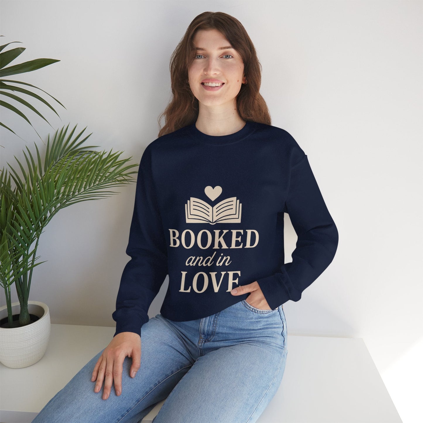 Booked and in Love Sweatshirt | Book Lovers Crewneck, Reading Graphic Printify