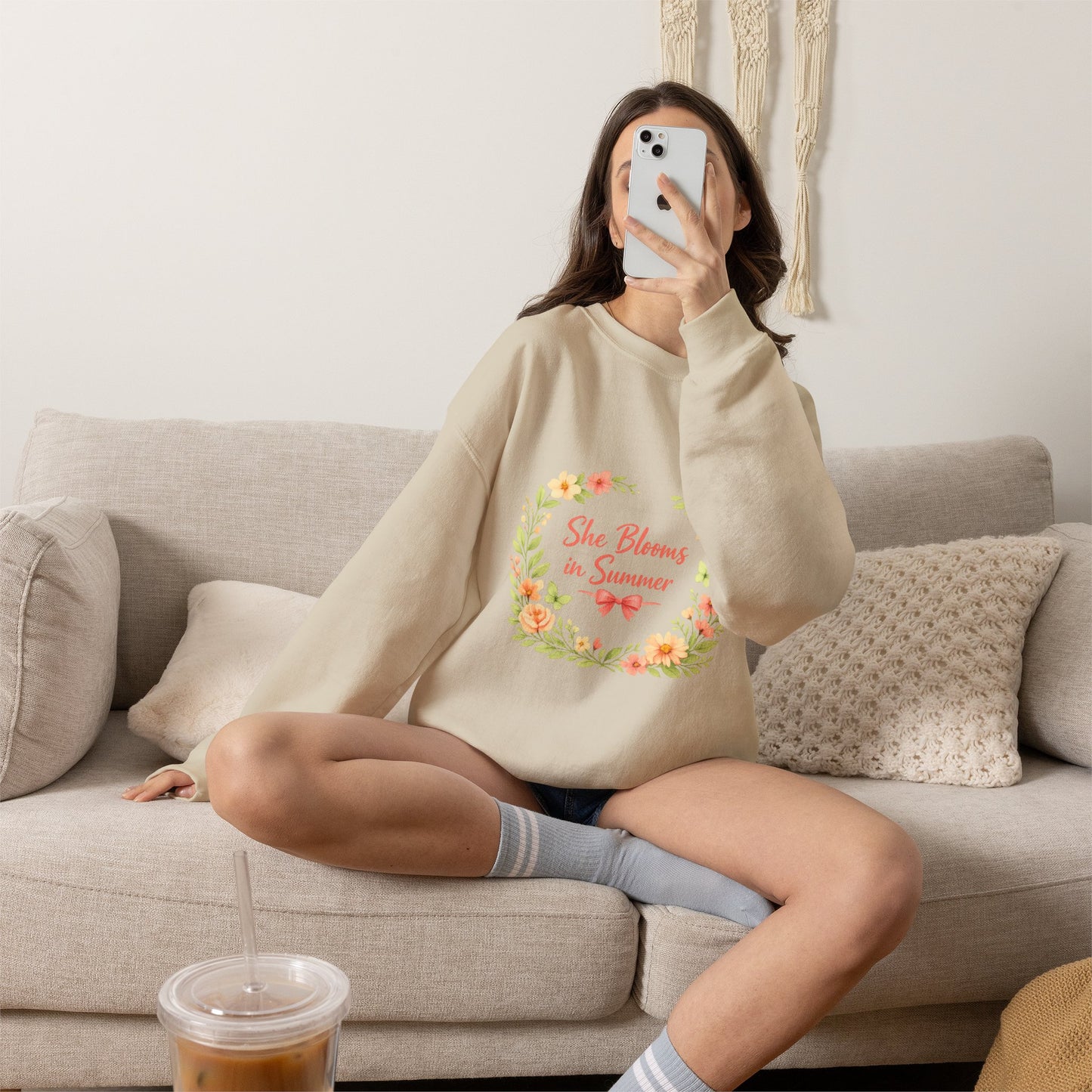 She Blooms in Summer Crewneck Sweatshirt — Floral Summer Vibes
