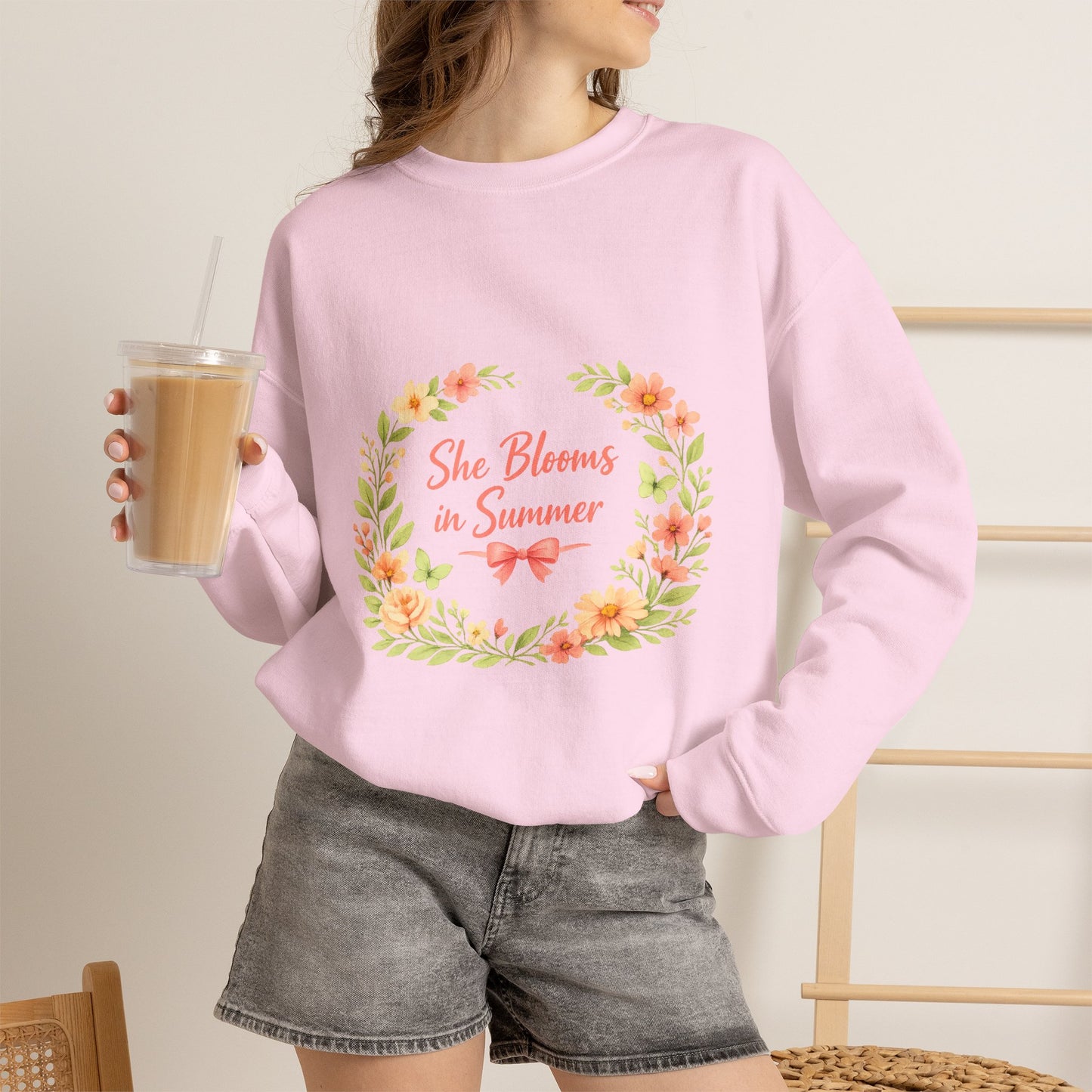 She Blooms in Summer Crewneck Sweatshirt — Floral Summer Vibes